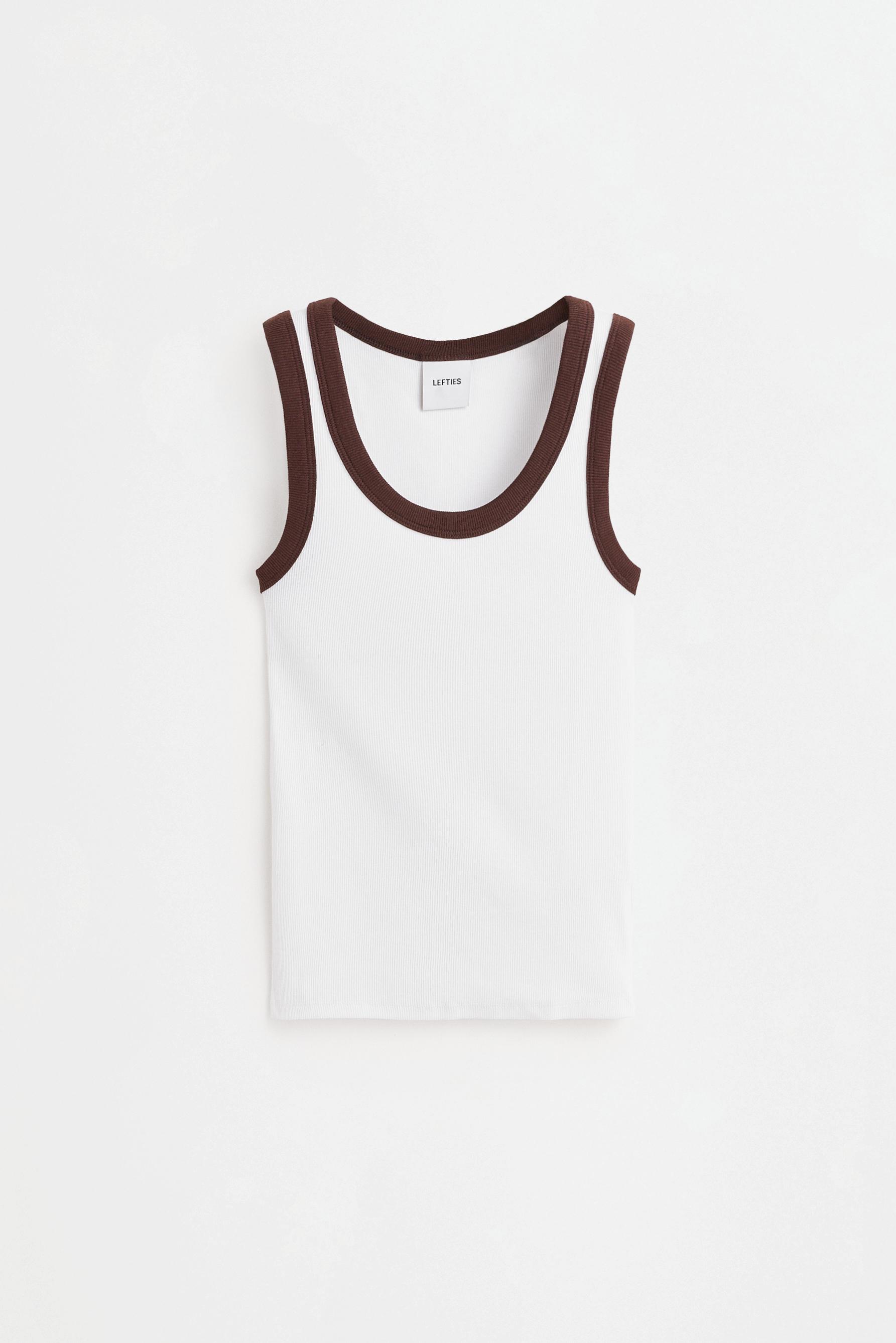 Contrast detail racerback T-shirt — BROWN/WHITE