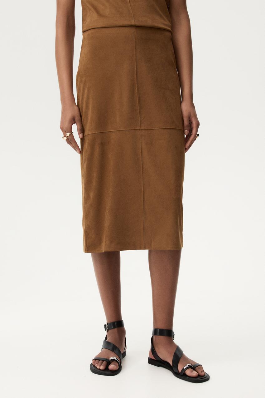 Falda midi efecto ante Faldas ROPA Mujer Lefties México