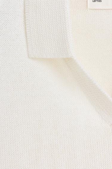 Linen blend knit polo shirt — OFF WHITE 7
