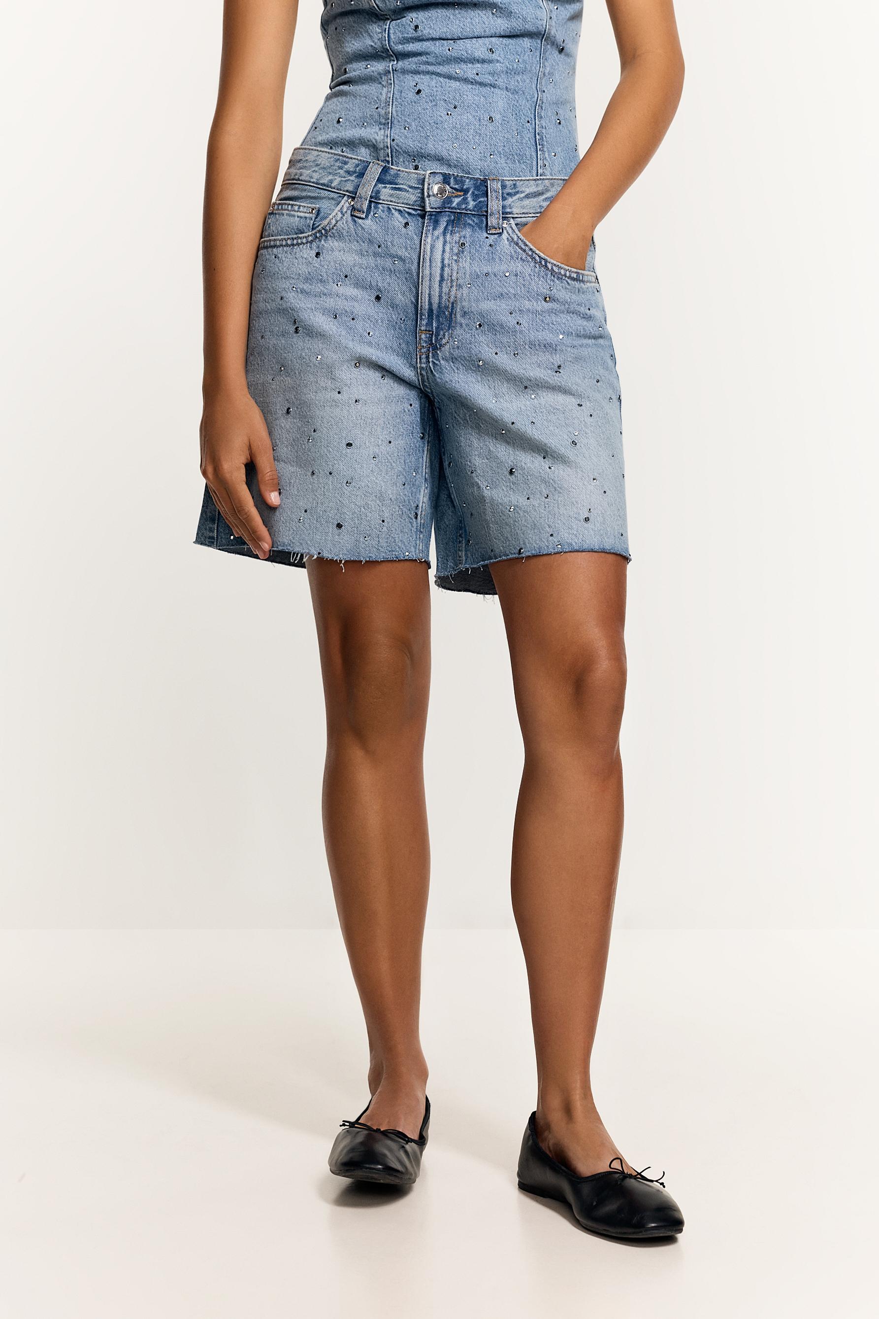 Shimmery denim shorts — INDIGO
