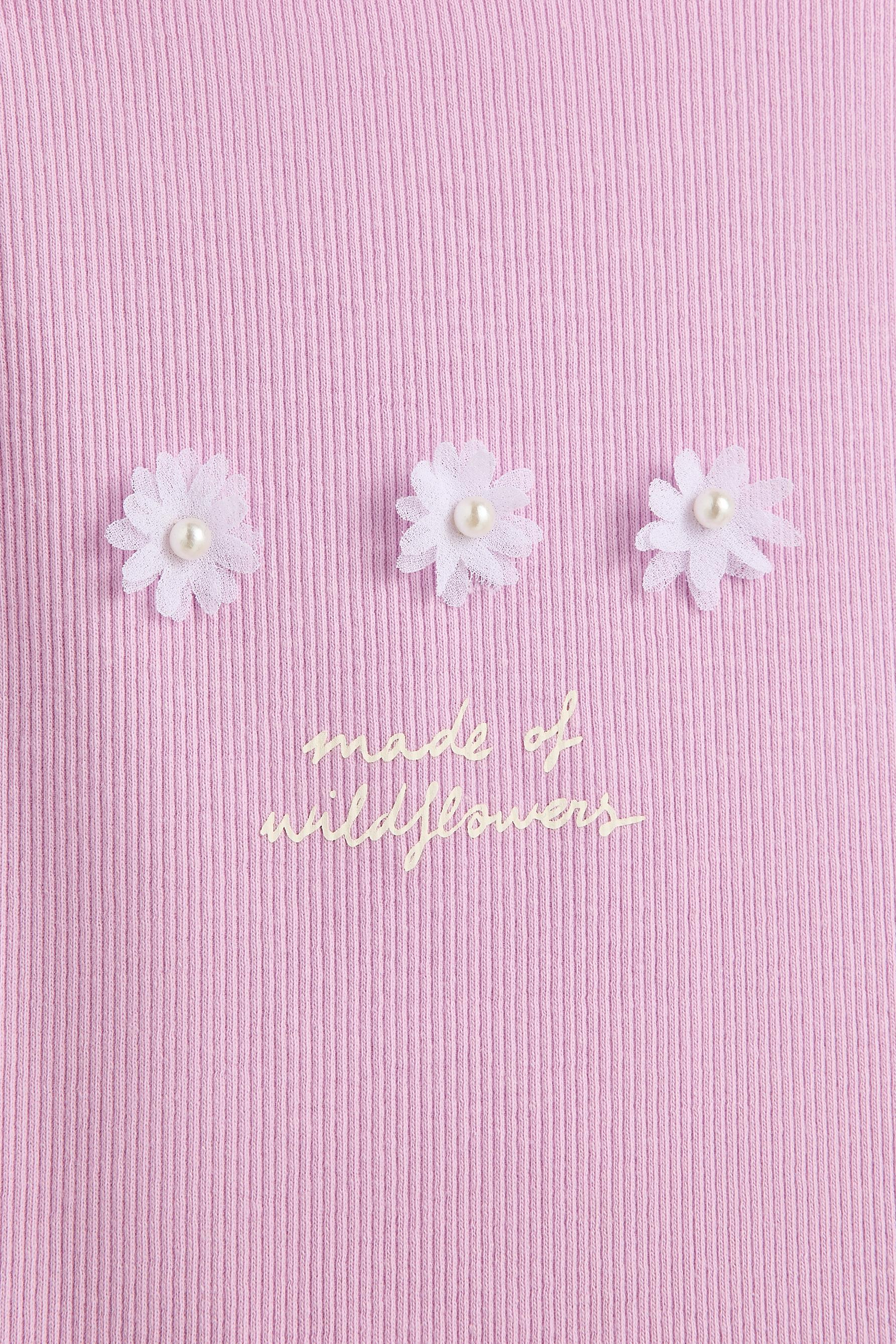 Ribbed applique top — MAUVE PINK