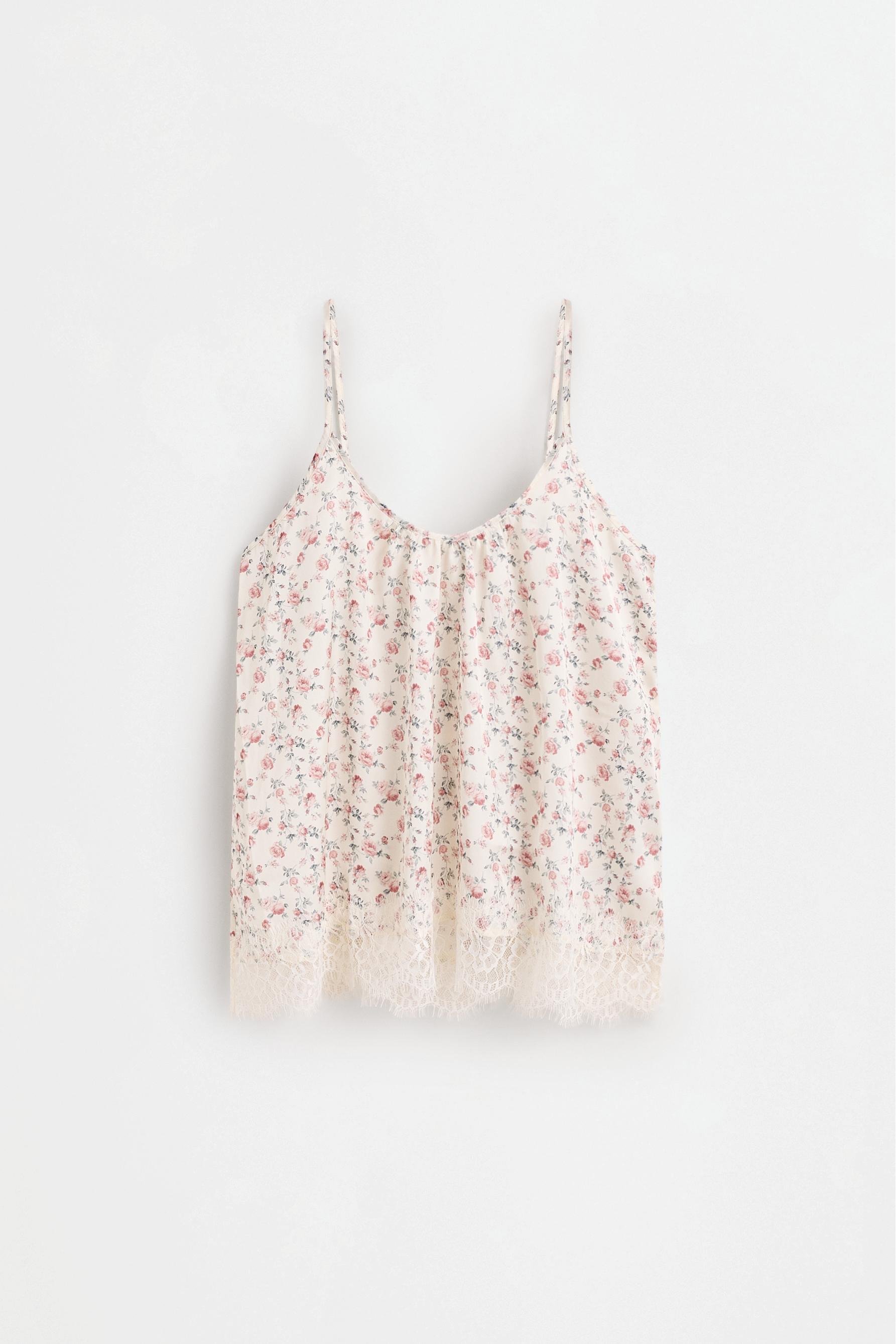 Printed lace top — PINK/WHITE