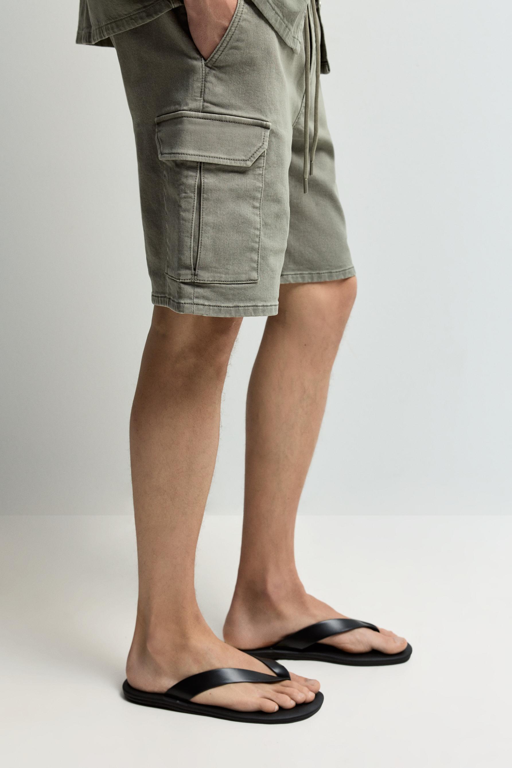 Denim cargo jogger Bermuda shorts — DARK GREEN