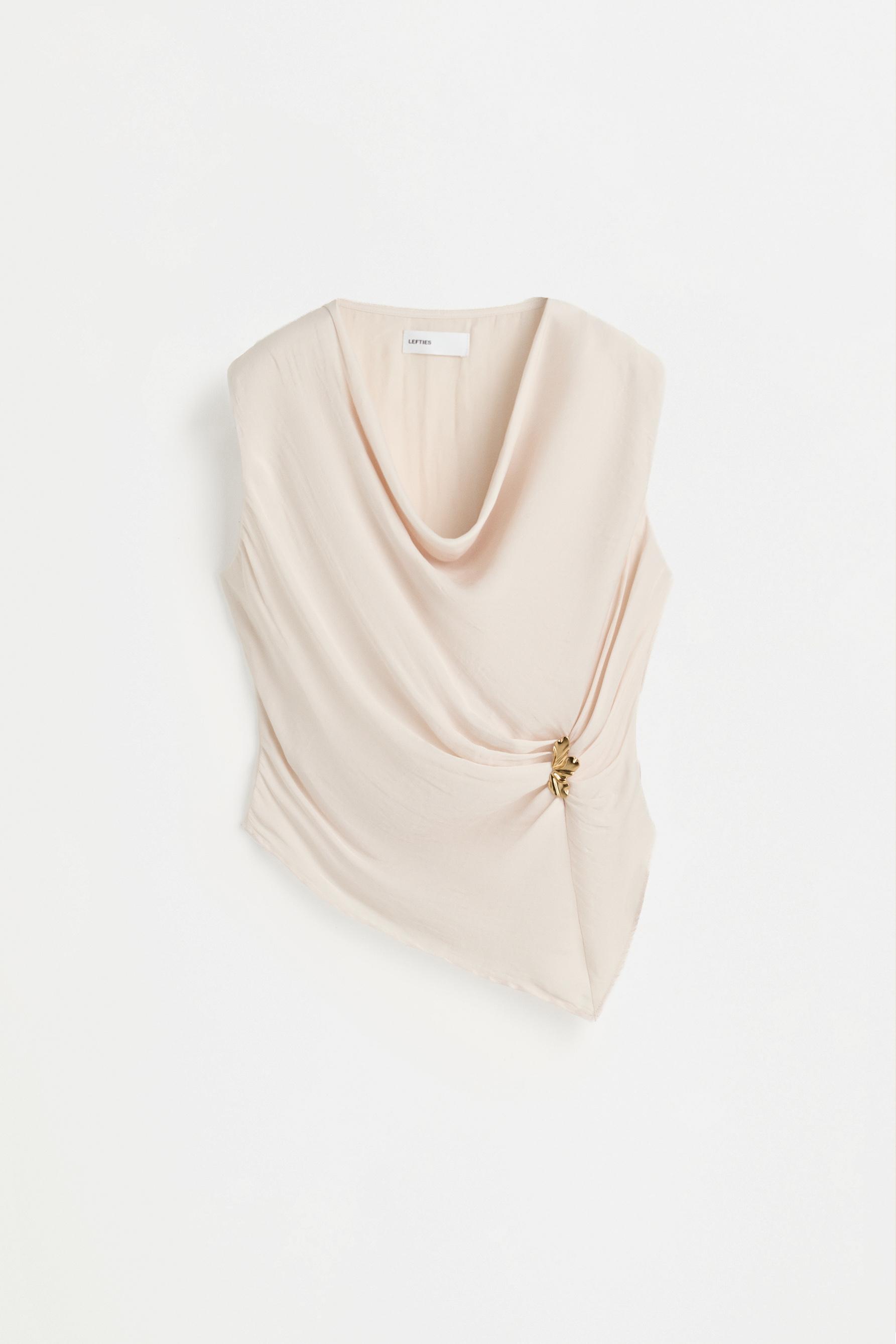 Jewel satin top — CREAM