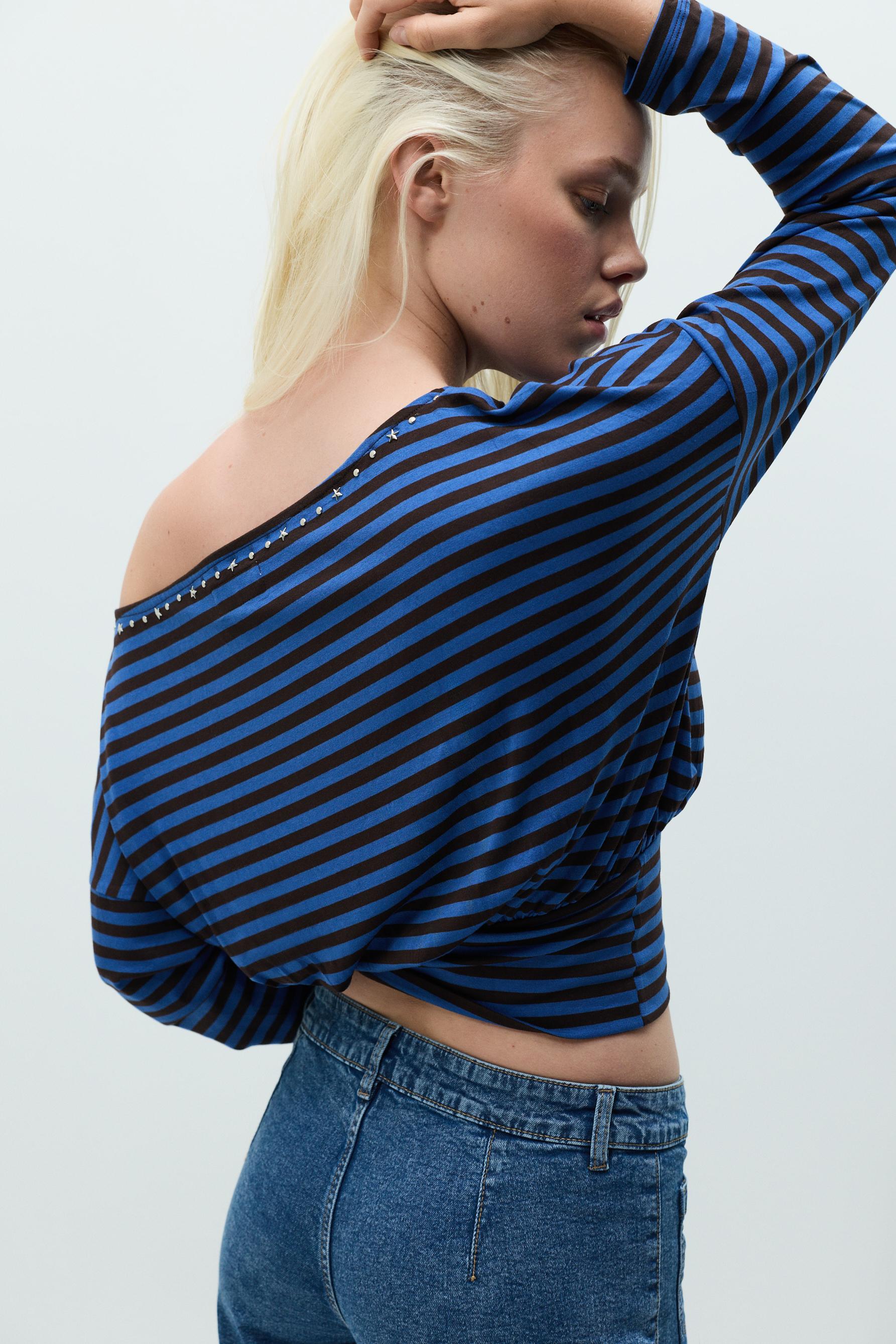 Drop-shoulder T-shirt — BROWN/BLUE