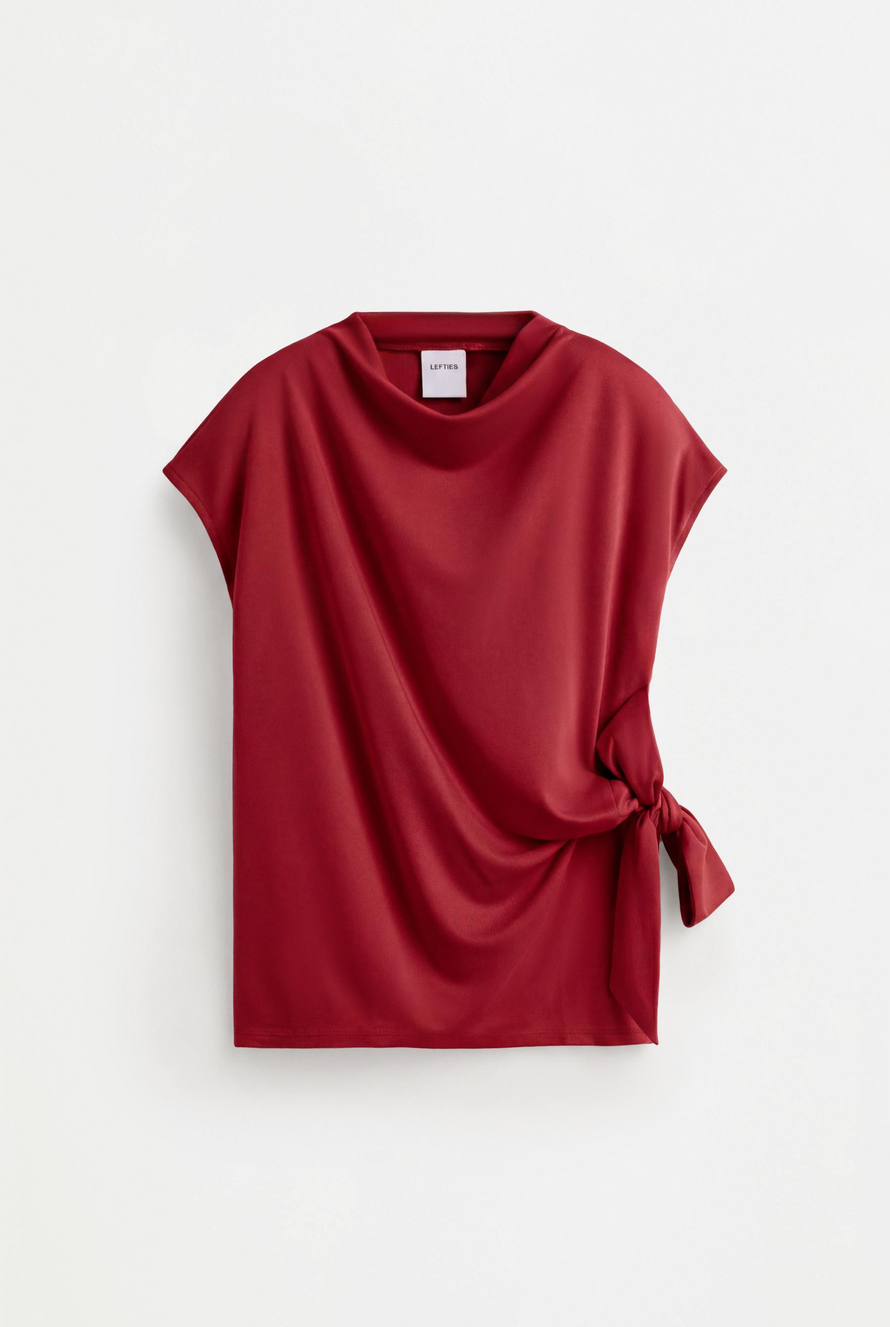 Flowing tie-detail T-shirt — RED