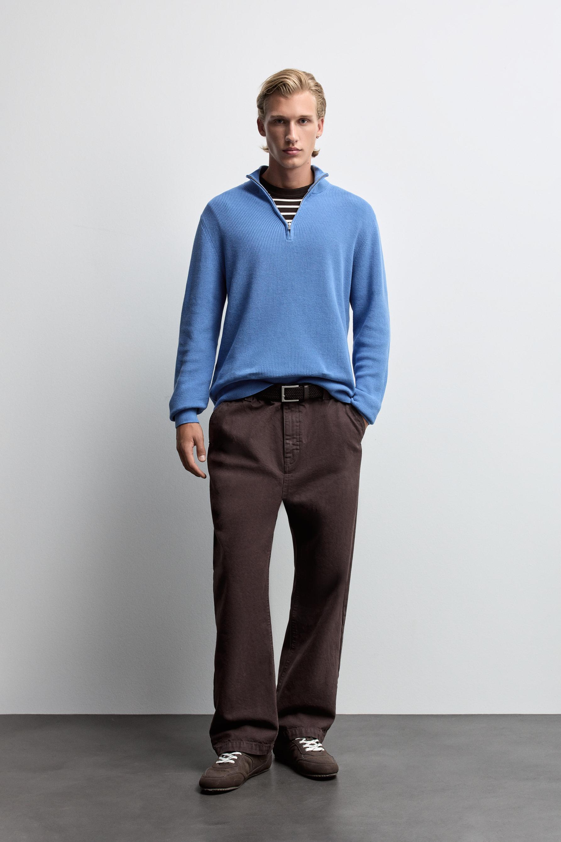 Textured zip-up sweater — BLUE