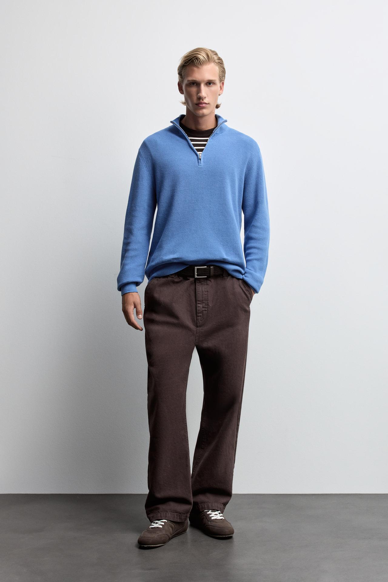 Textured zip-up sweater — BLUE