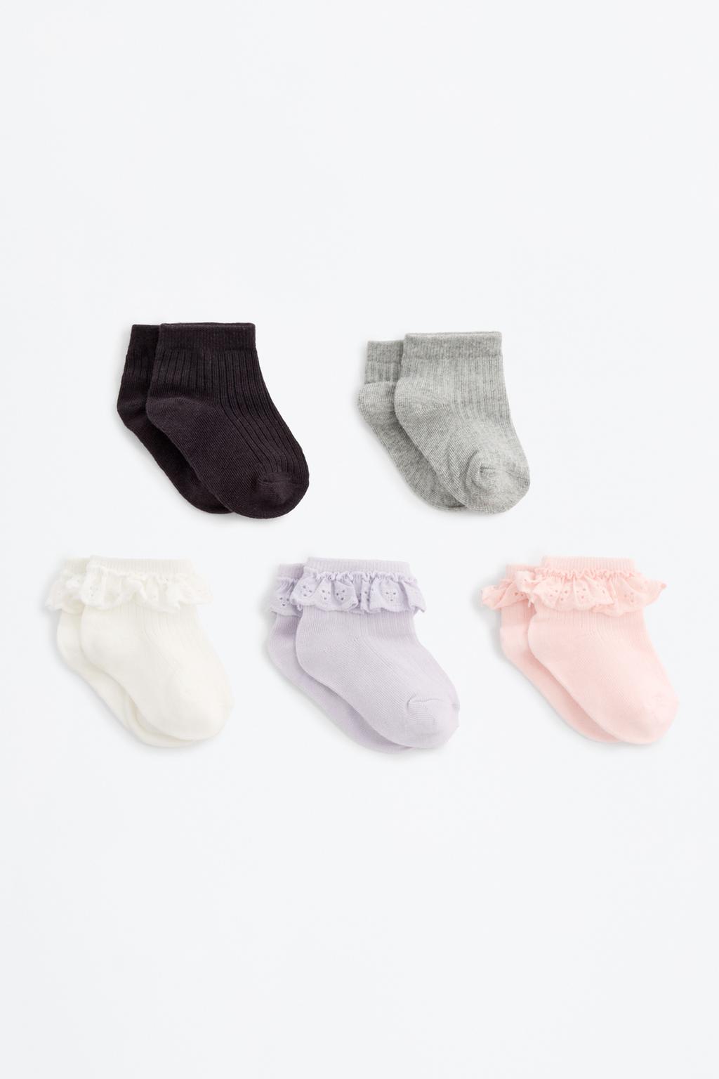 Conjunto de 5 pares de meias soquetes com renda