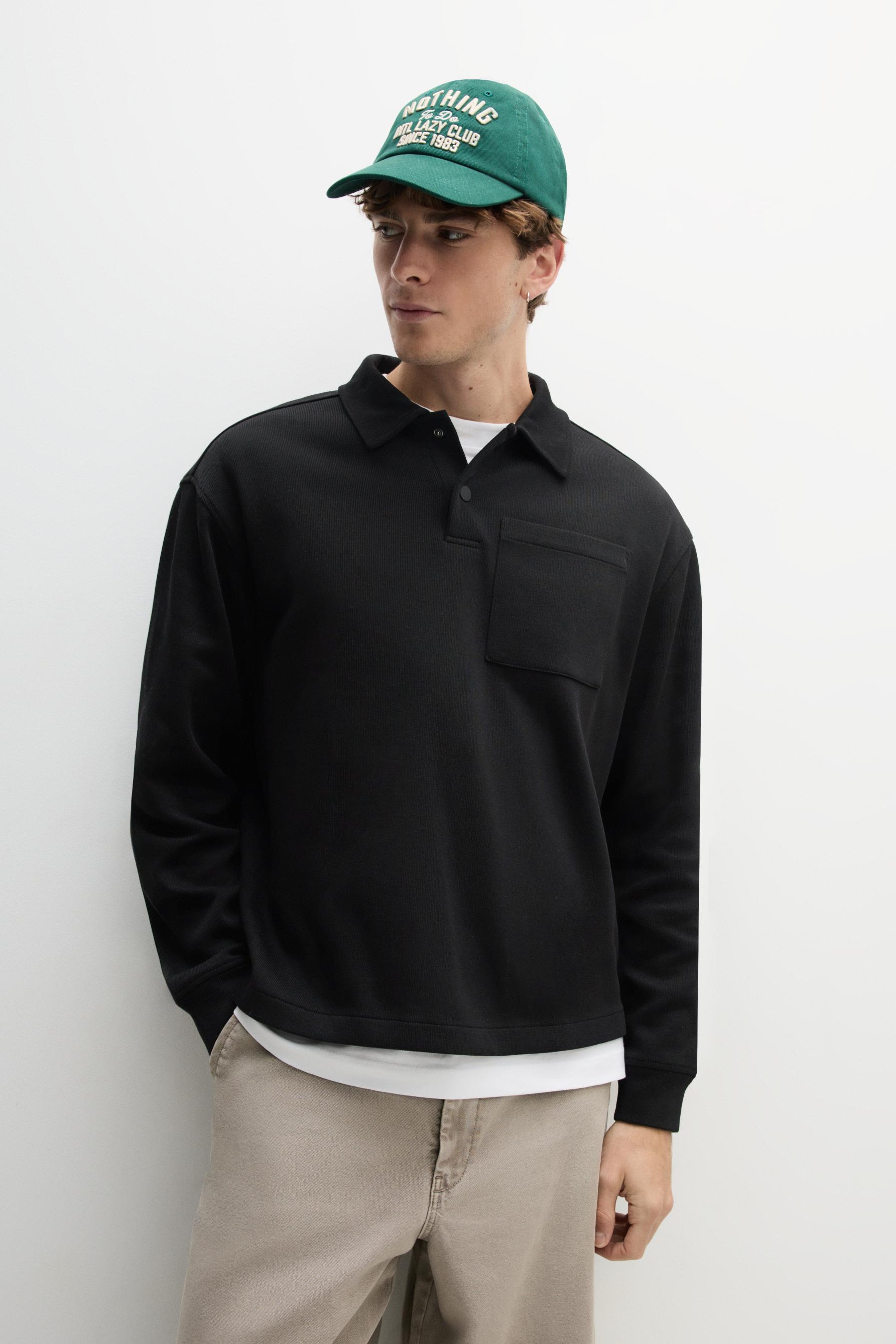 Sudadera textura cuello polo