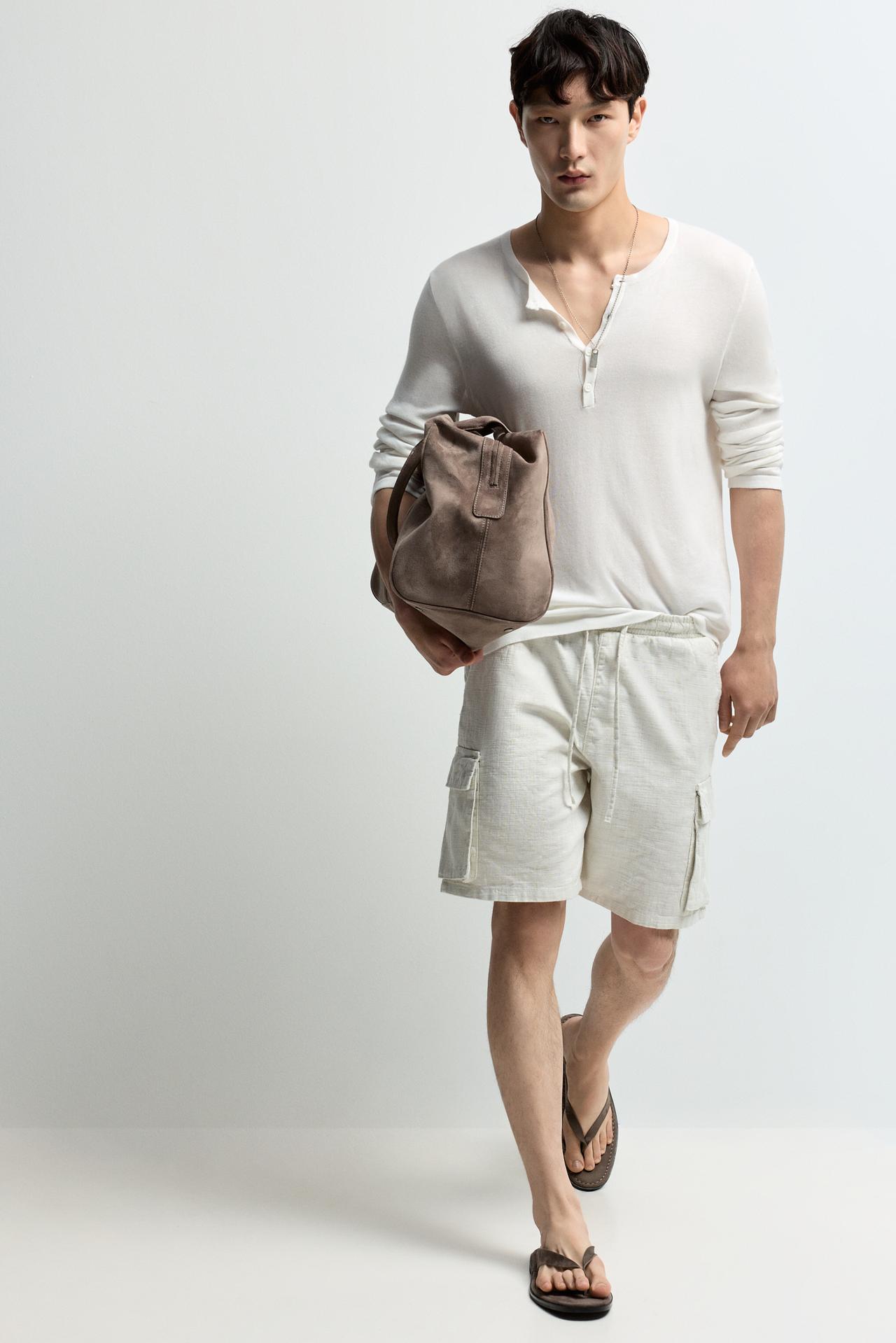 Rustic cargo Bermuda joggers — OFF WHITE