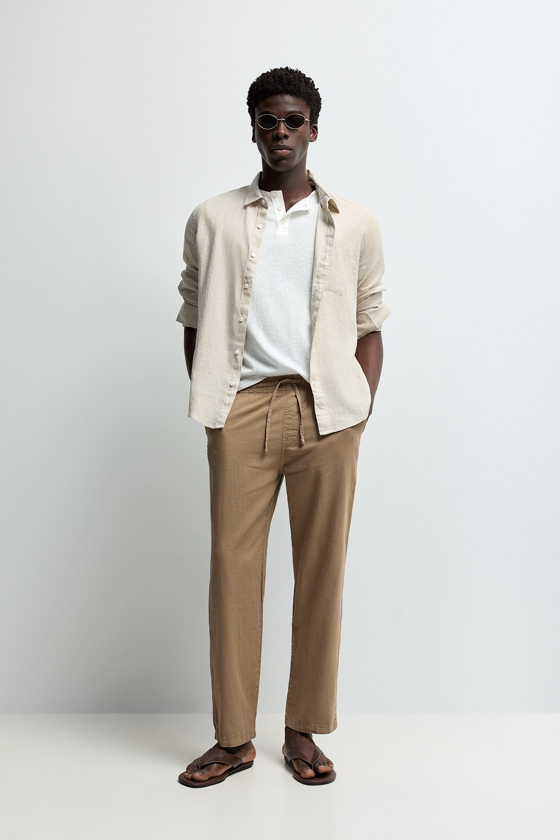 Linen-cotton jogger trousers — CAMEL