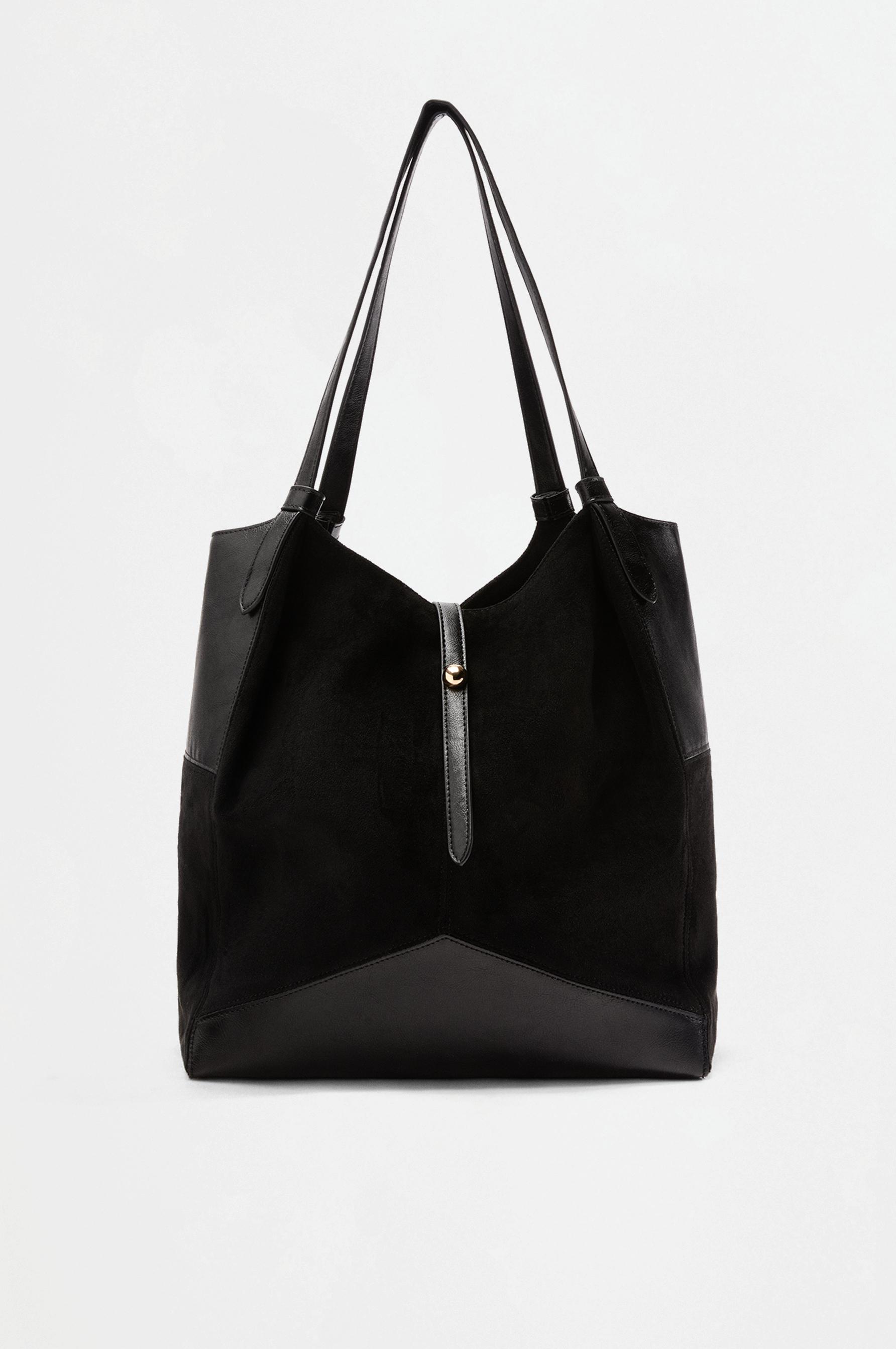 Faux suede patch shopper bag — BLACK