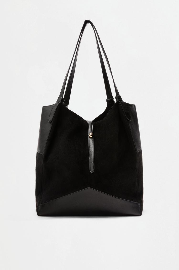 Faux suede patch shopper bag — BLACK