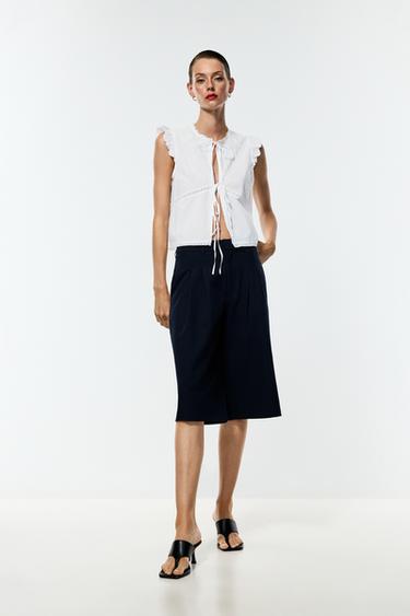 Embroidered ribbon shirt — WHITE 2