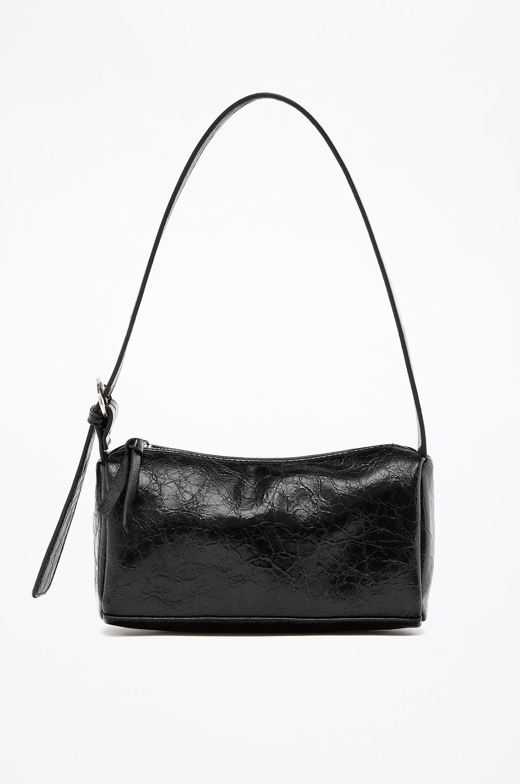 Crackled shoulder bag with buckle