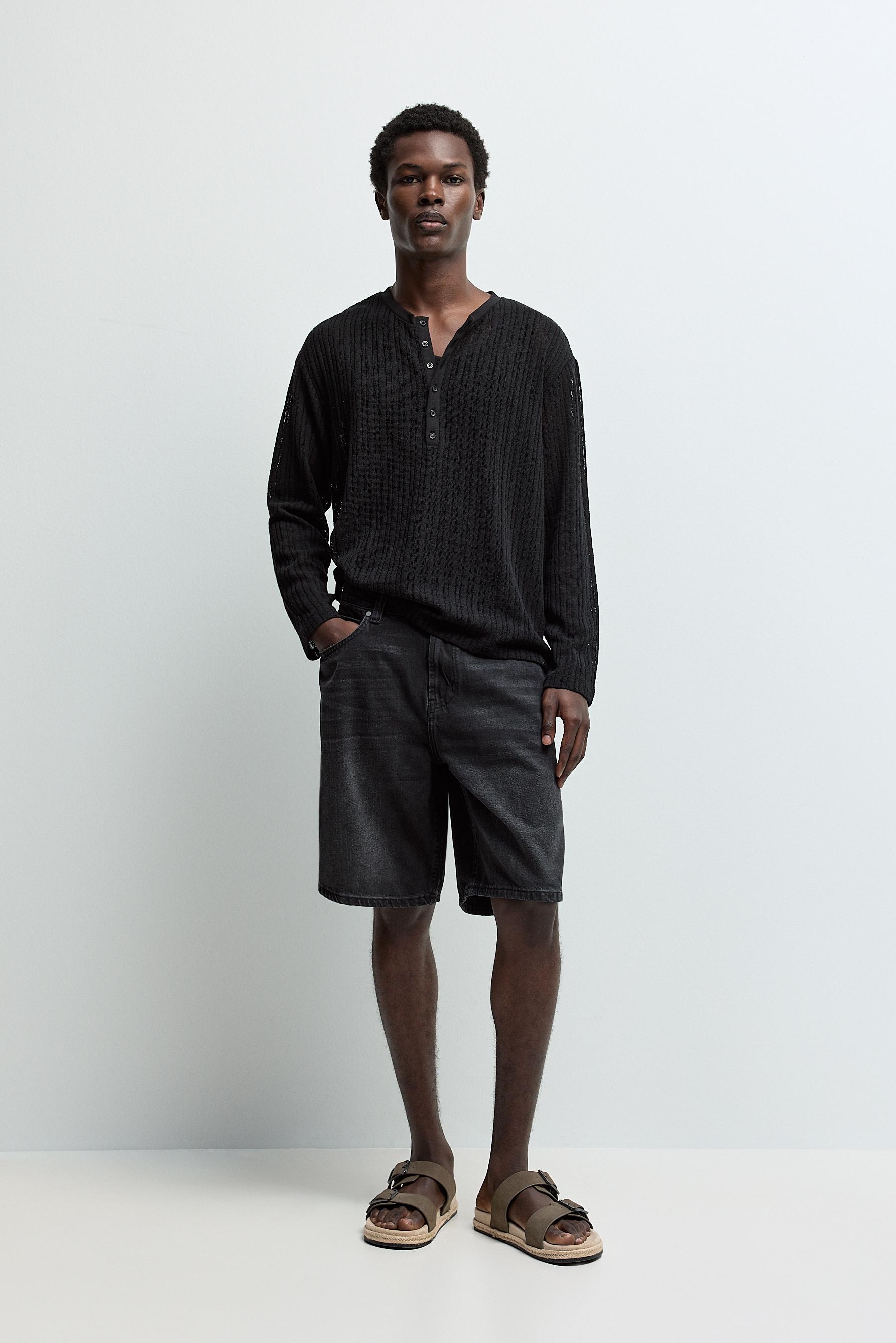 Straight denim Bermuda shorts — BLACK