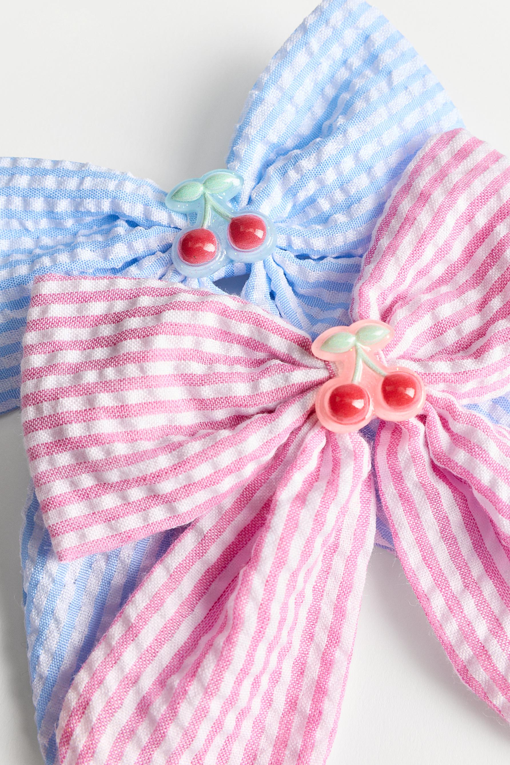 Striped bow hair clips (2-pack) — BLUE