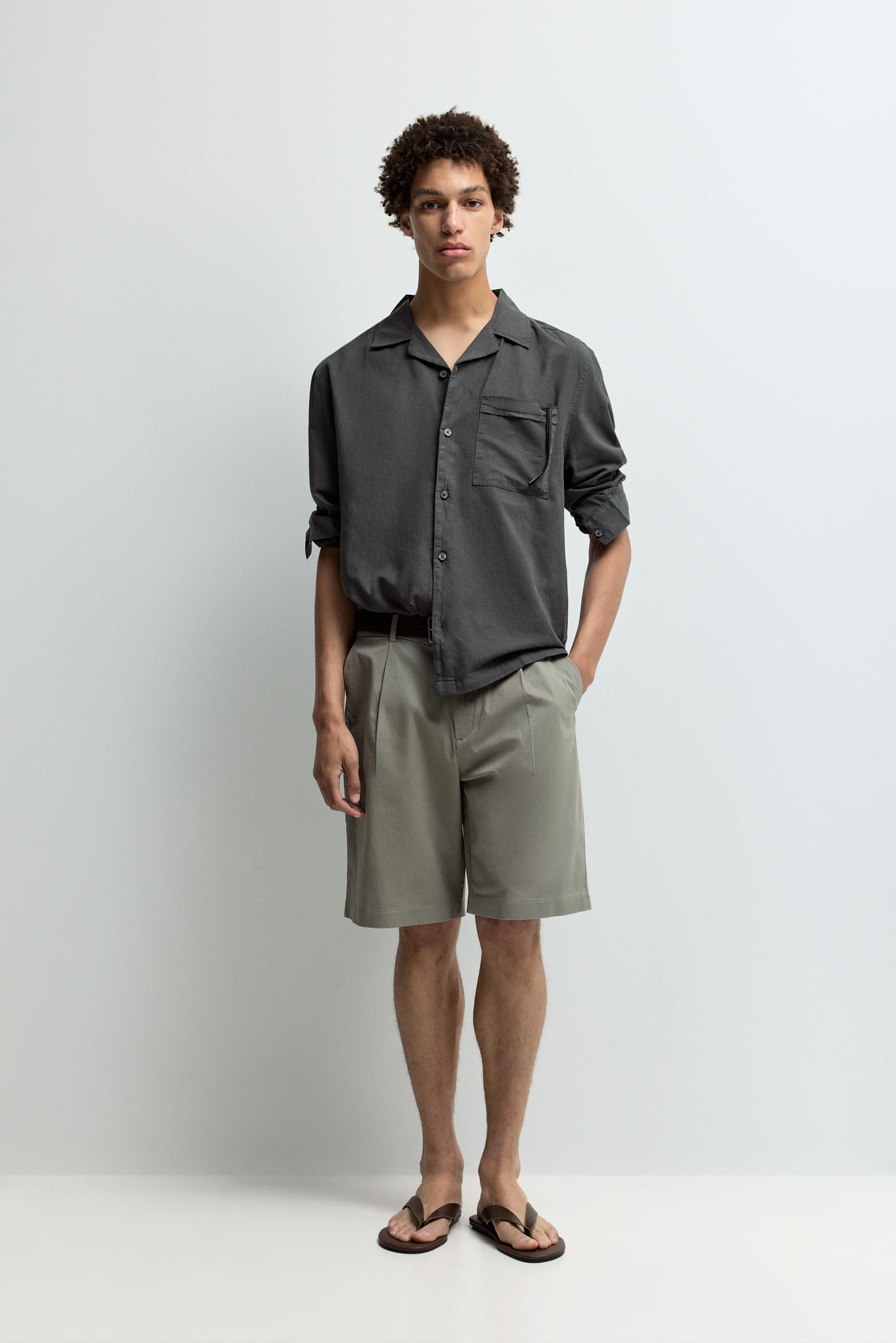 Pleated chino Bermuda shorts — GREEN