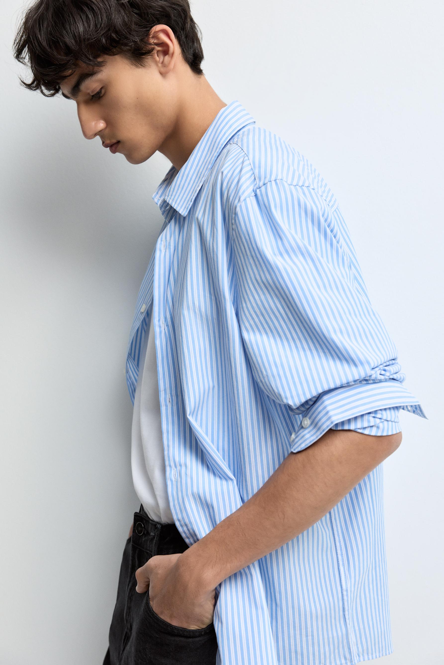 Striped regular fit shirt — PALE BLUE