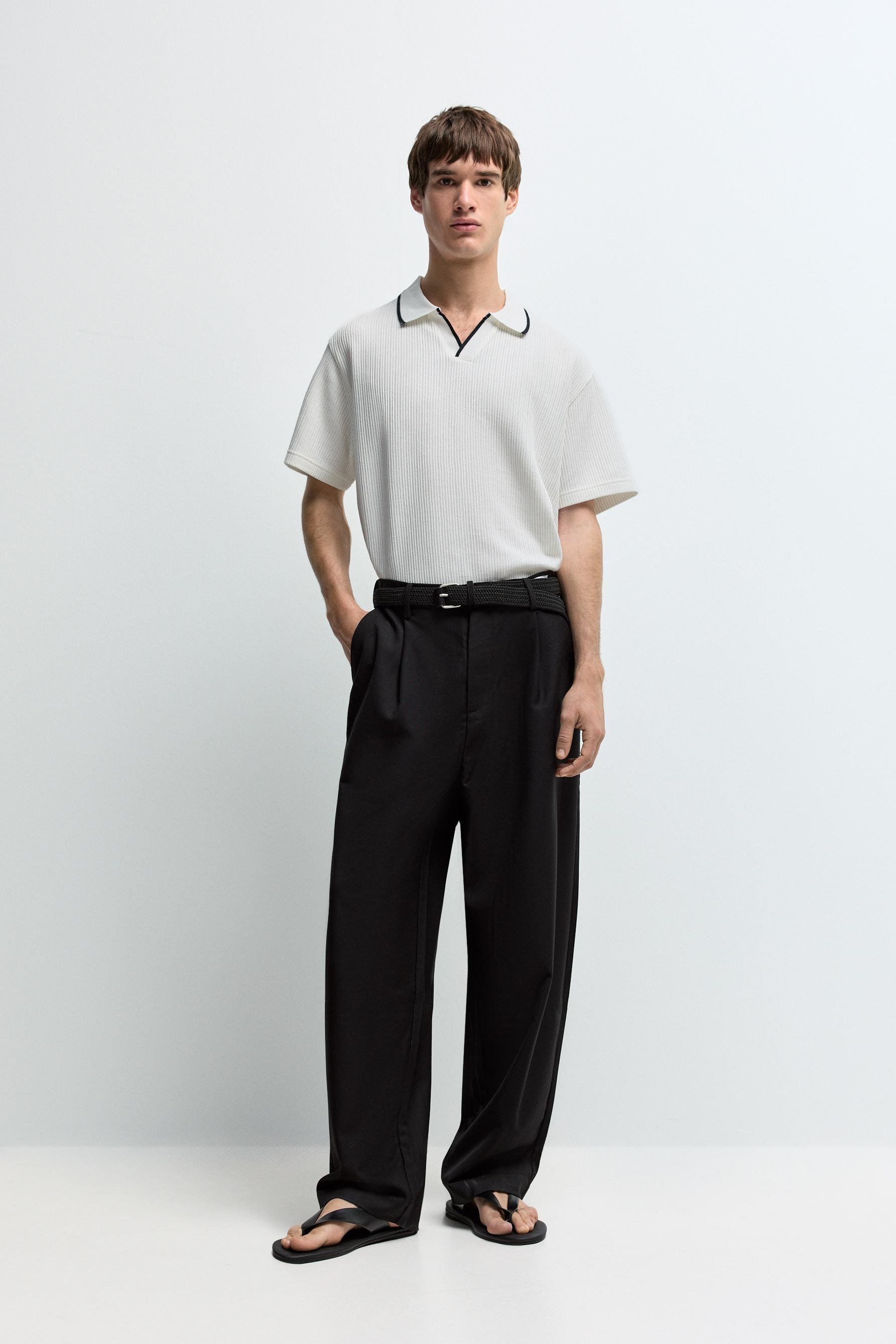 Contrast rib polo shirt — PINKISH WHITE