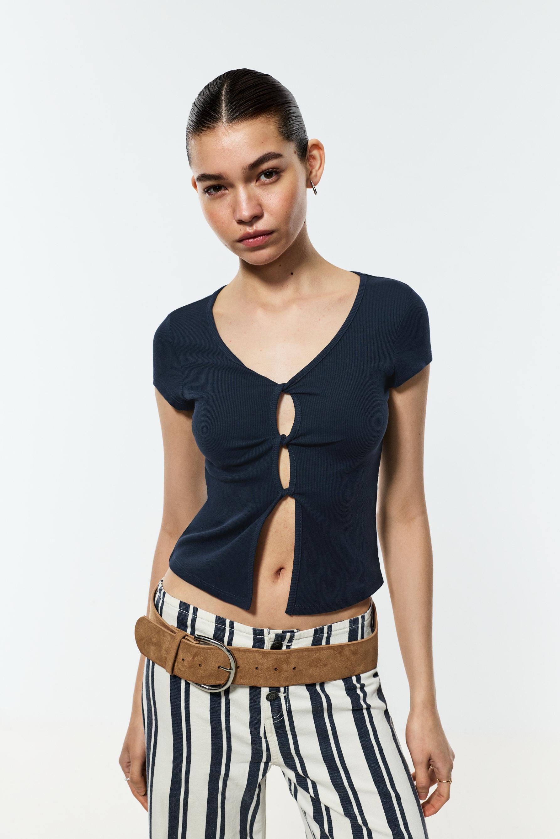 Ribbed cut-out top — NAVY