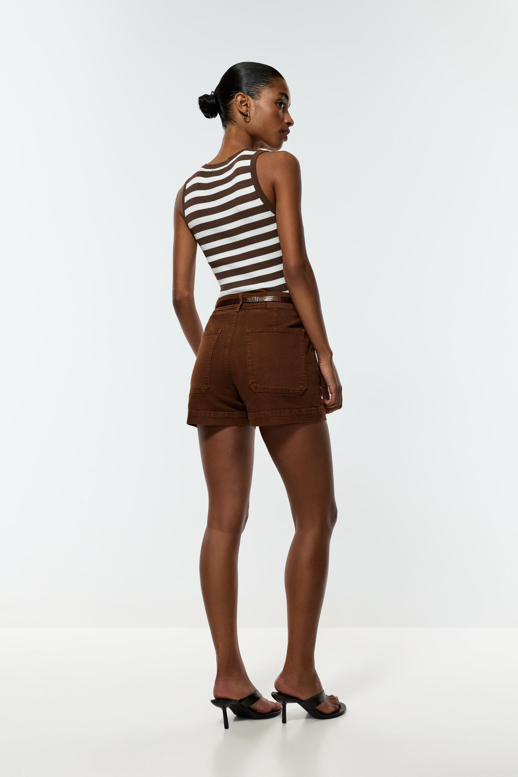 Bermuda shorts with belt — BROWN MARL