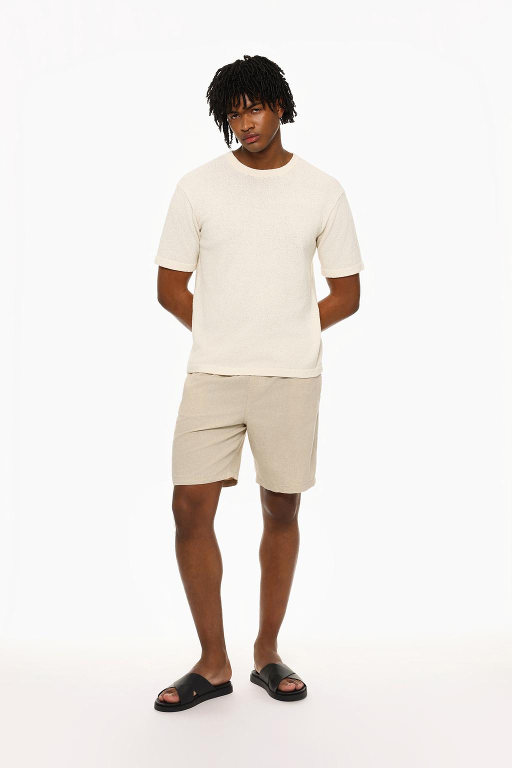 Cotton-linen jogger Bermuda shorts