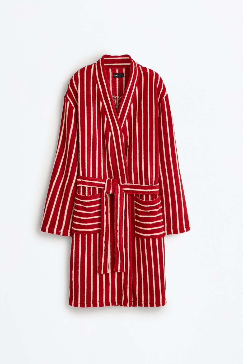 Embroidered striped dressing gown
