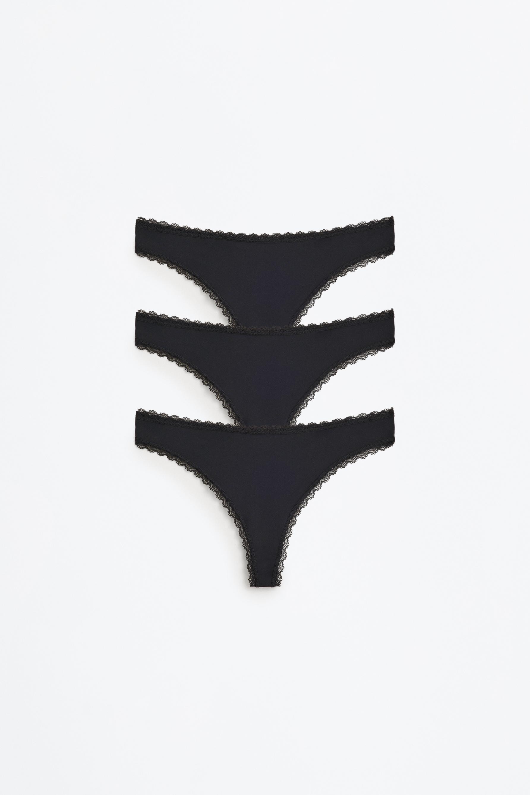 3-Pack of Brazilian briefs with lace trim — BLACK