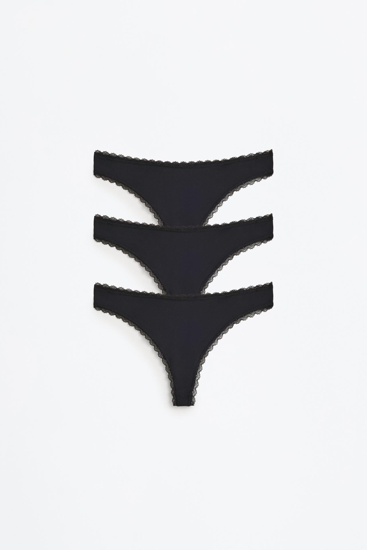 3-Pack of Brazilian briefs with lace trim — BLACK