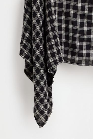 Plaid cape sleeve blouse — GREY TONES 3