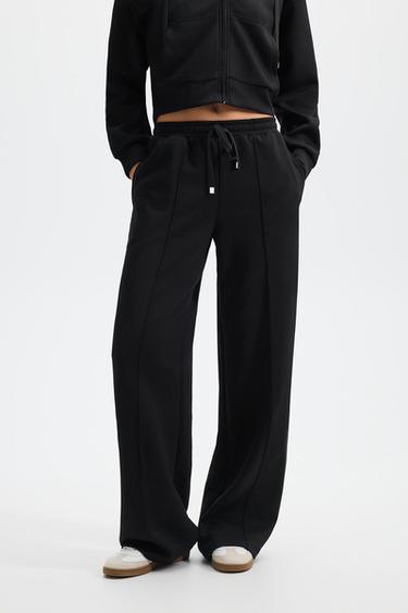 Wide-leg tracksuit trousers with front seam — BLACK 2