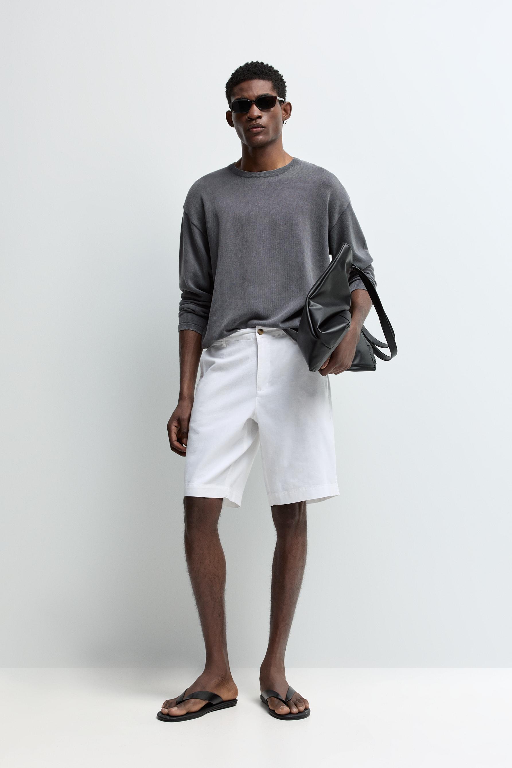 Cotton-linen chino Bermuda shorts — WHITE