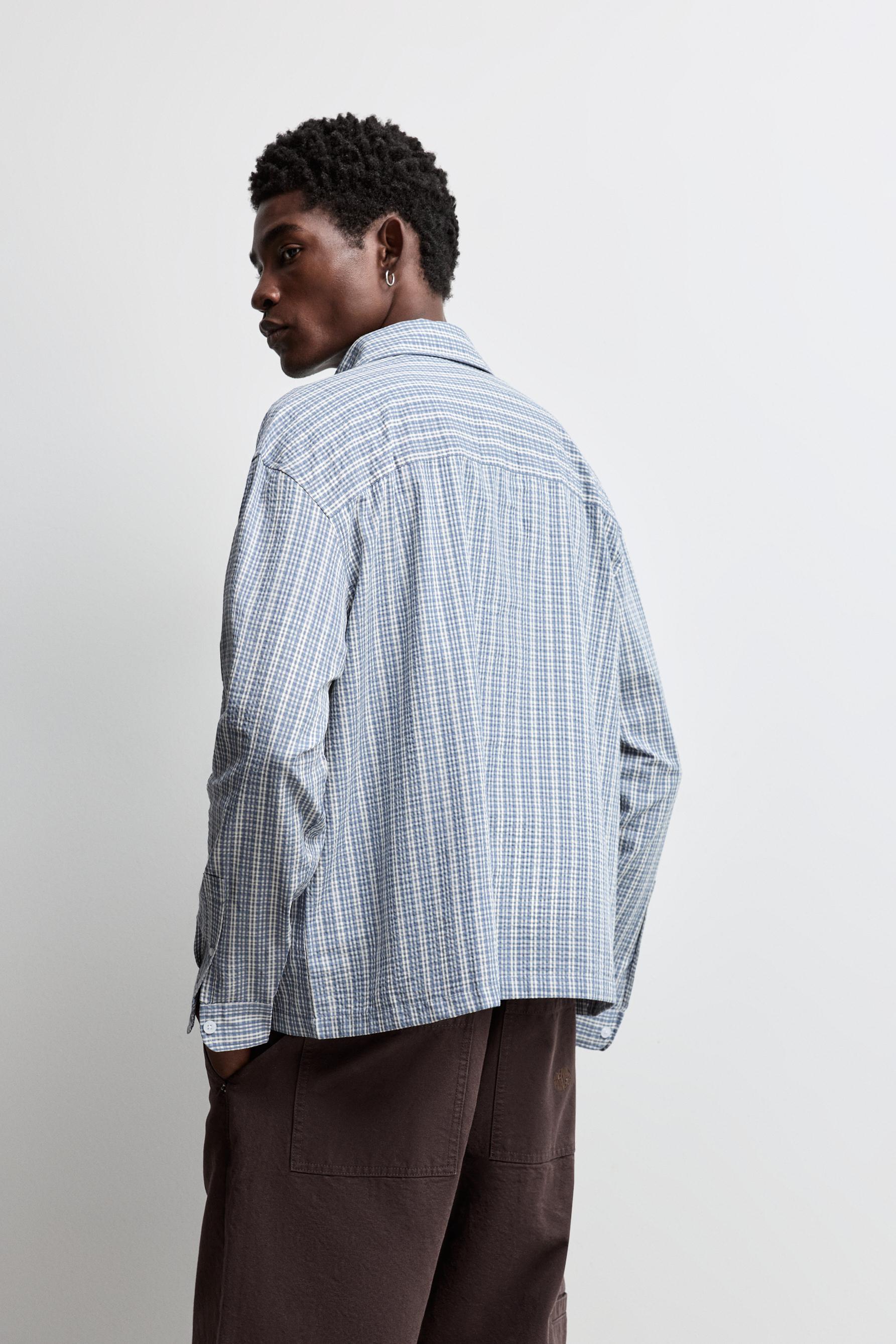 Textured check shirt — MEDIUM BLUE