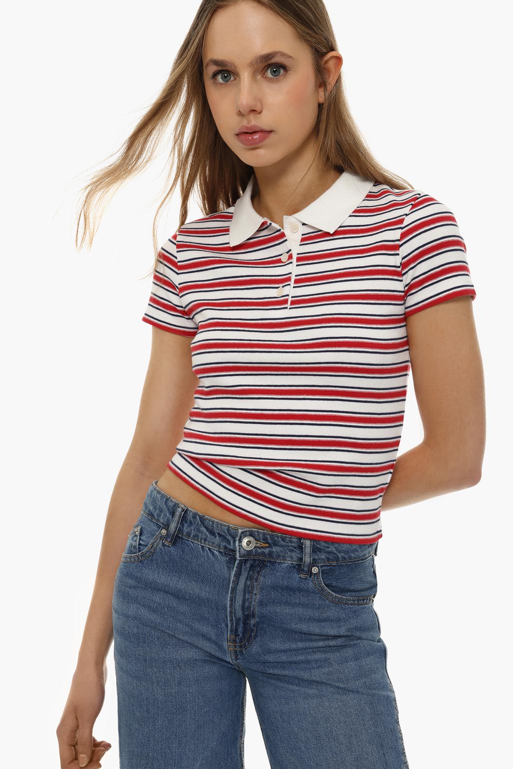Çizgili polo yaka t-shirt