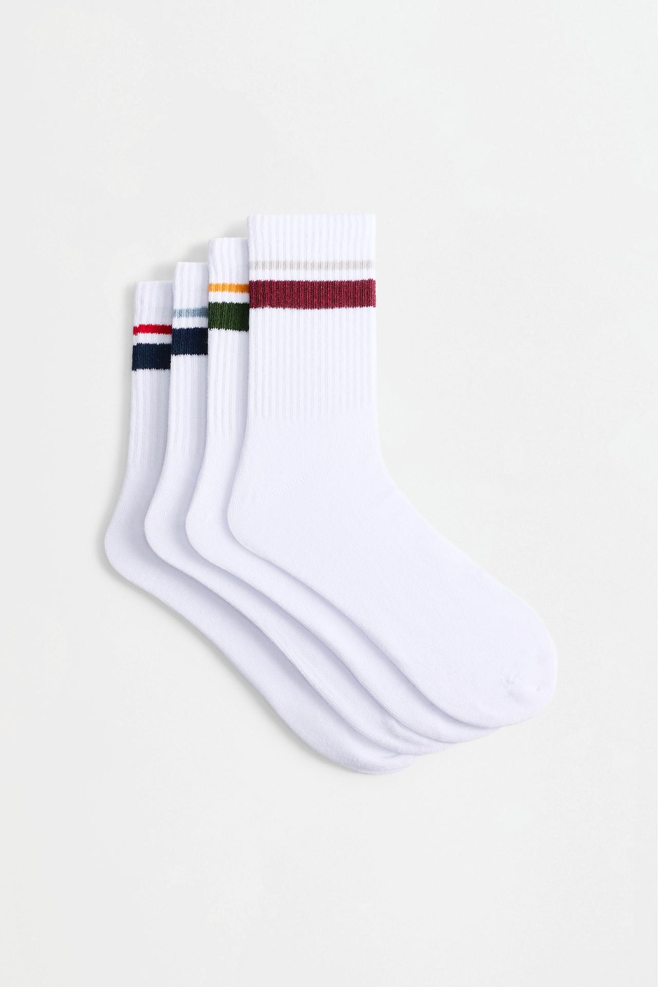 High ankle striped socks (4-pack) — BURGUNDY