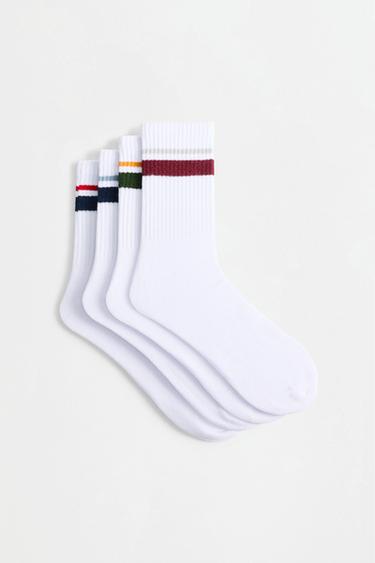High ankle striped socks (4-pack) — BURGUNDY 1