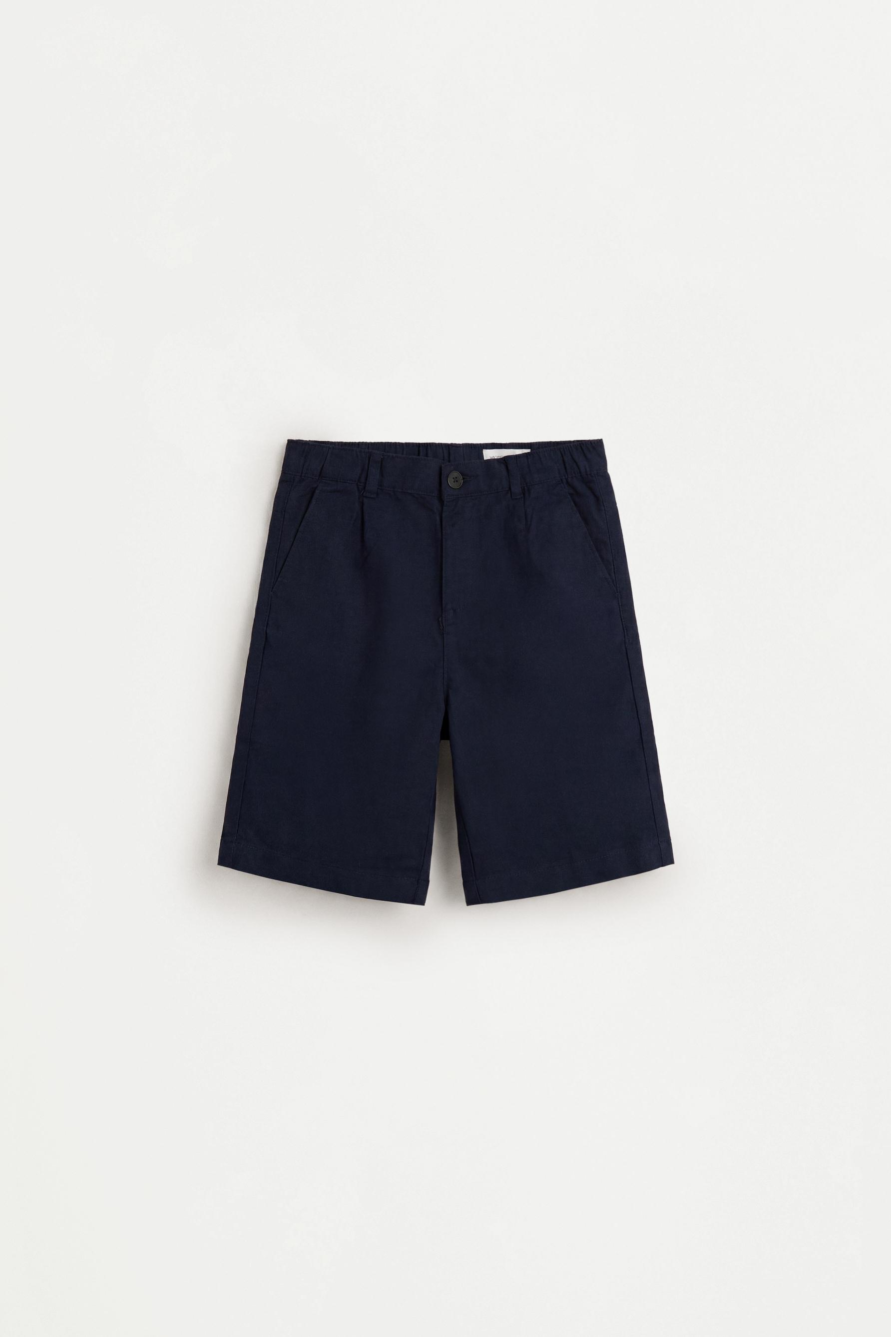 Linen-blend chino Bermuda shorts — NAVY