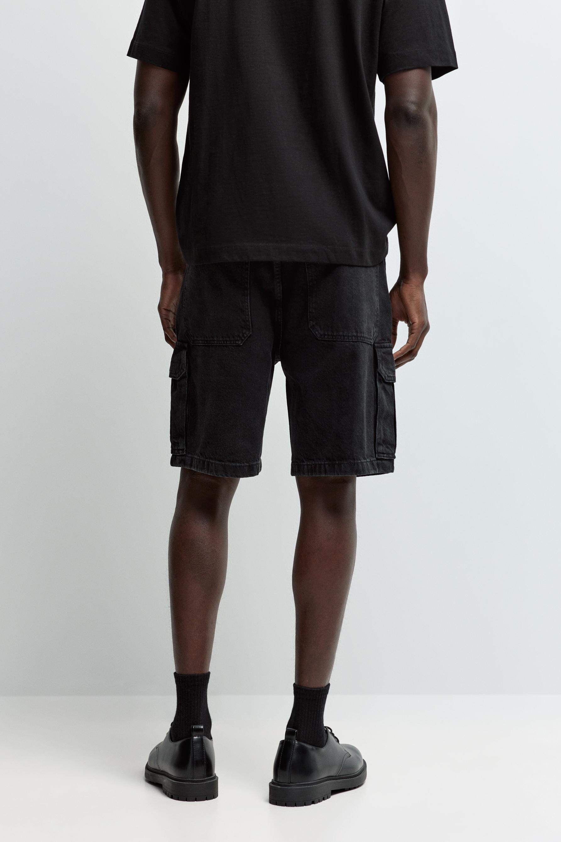 Denim cargo Bermuda shorts — BLACK