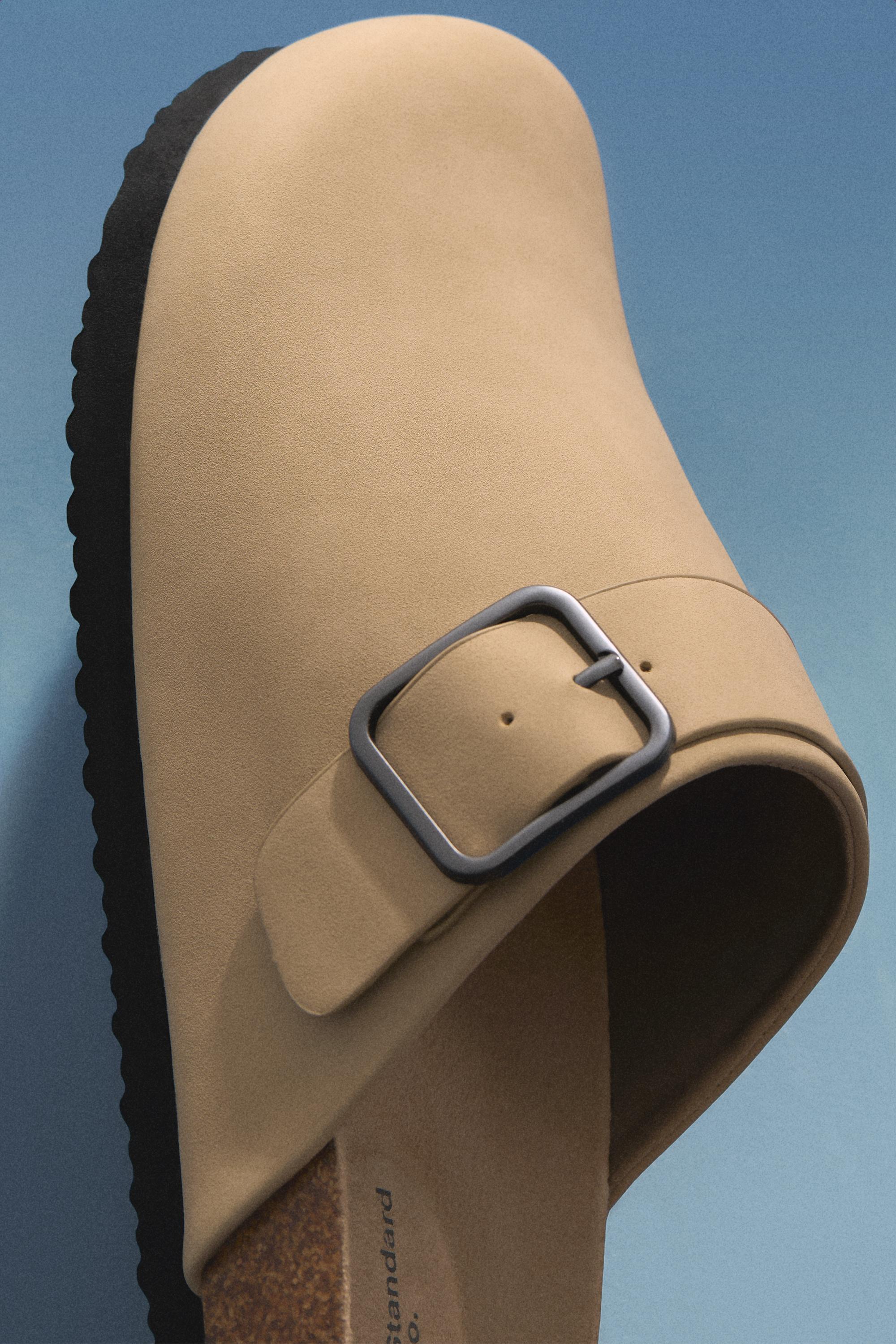 Faux suede buckle clogs — BEIGE