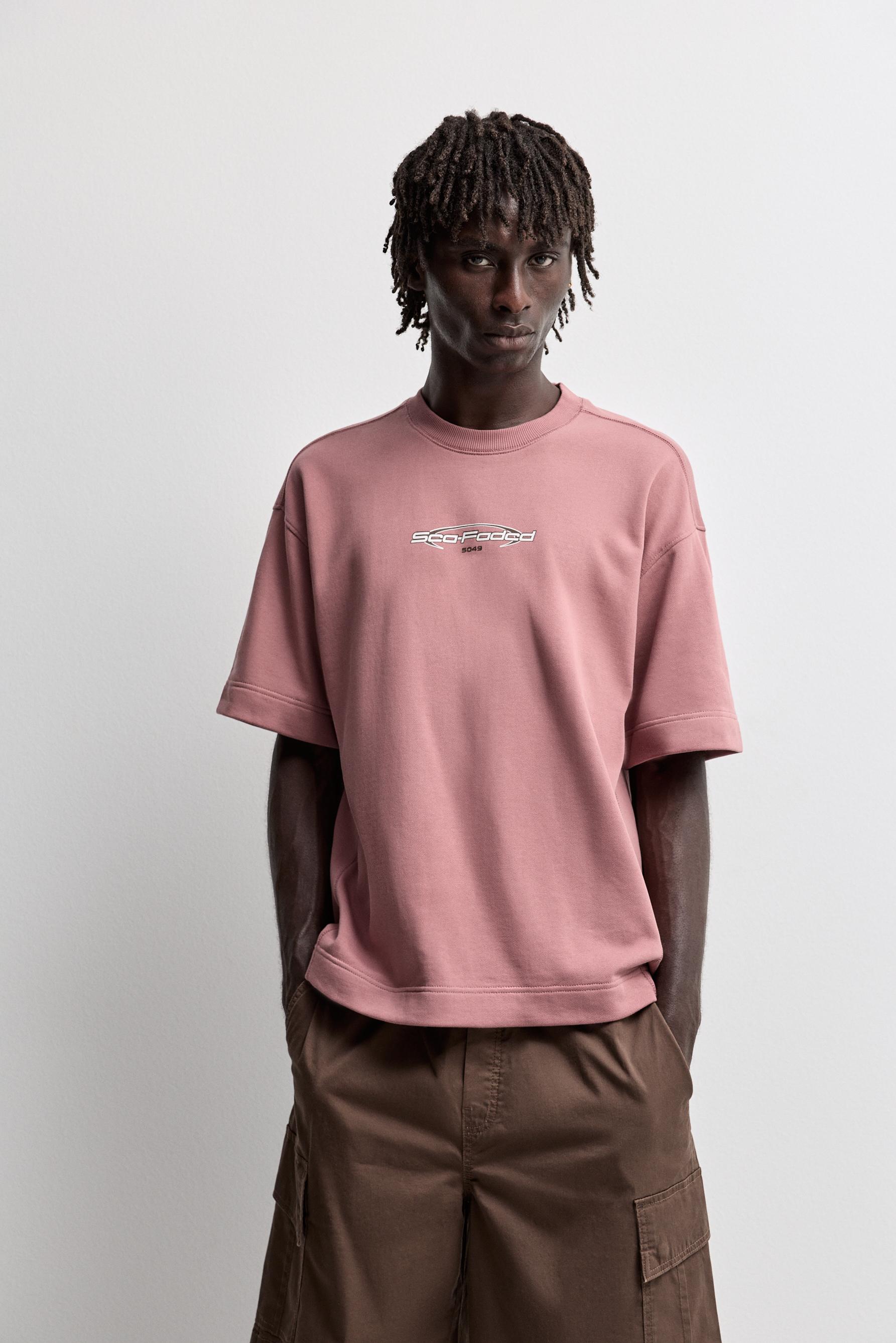 Short sleeve printed sweatshirt — BRIGHT CORAL