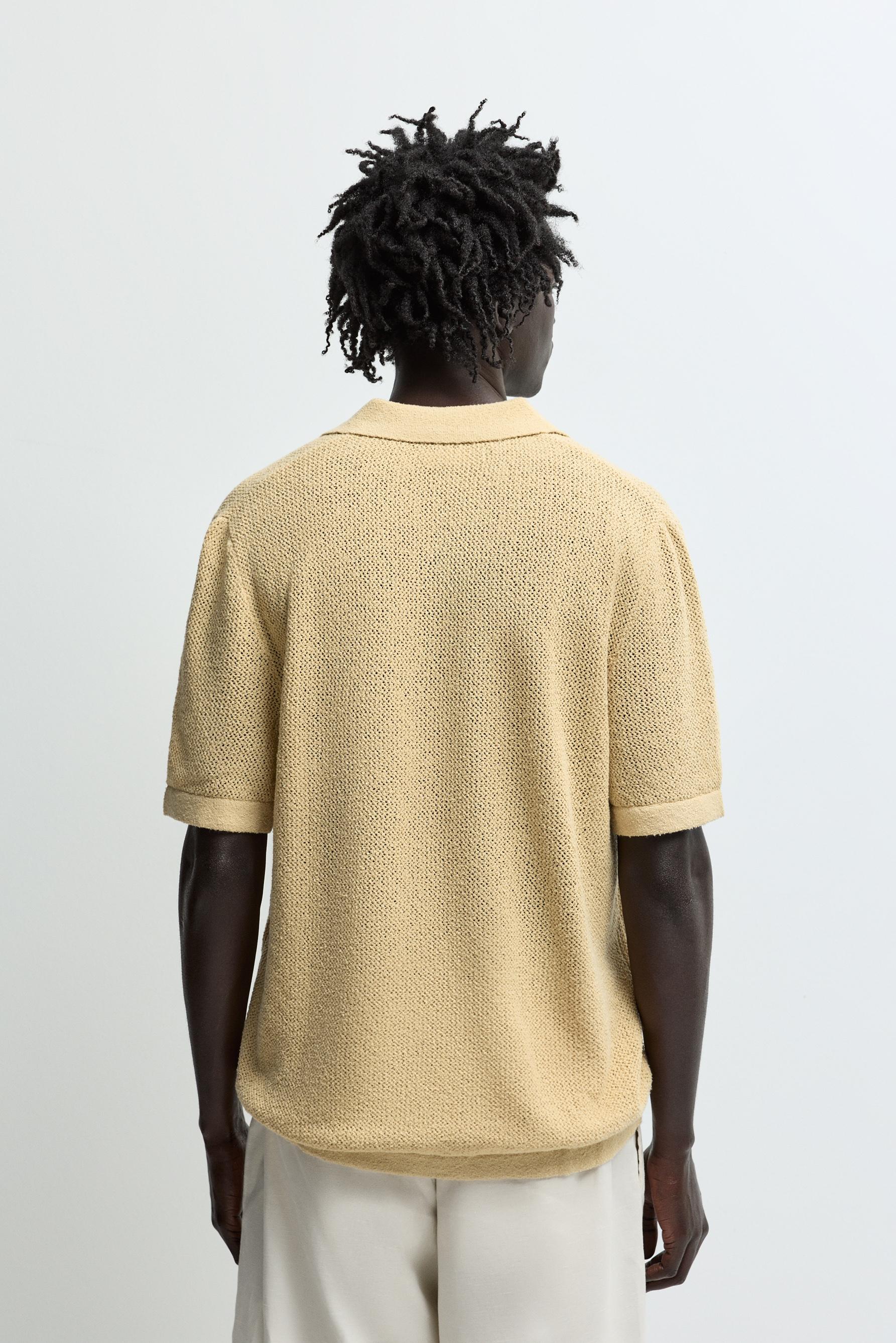 Cutwork knit polo shirt — YELLOW