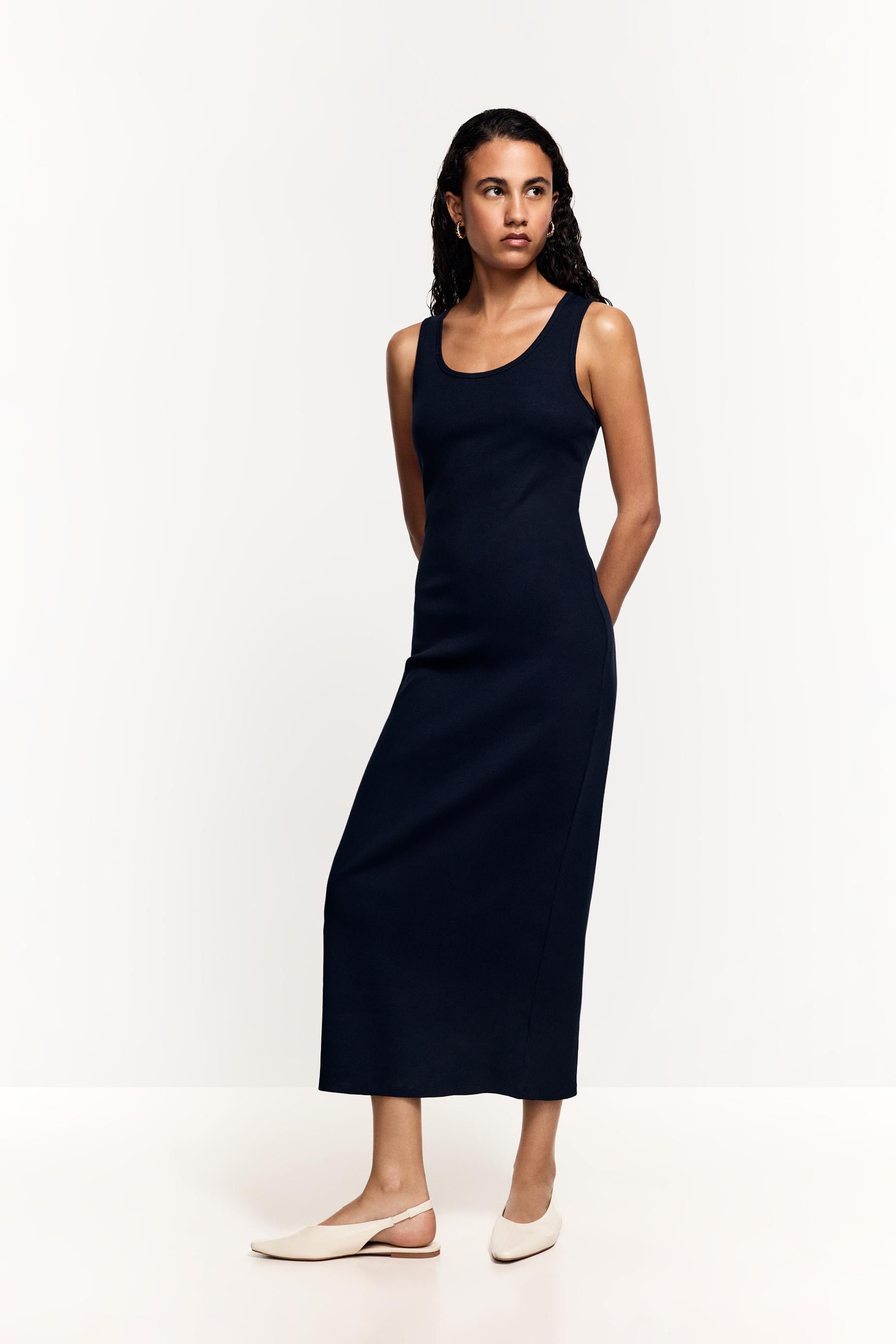Ribbed midi dress — NAVY