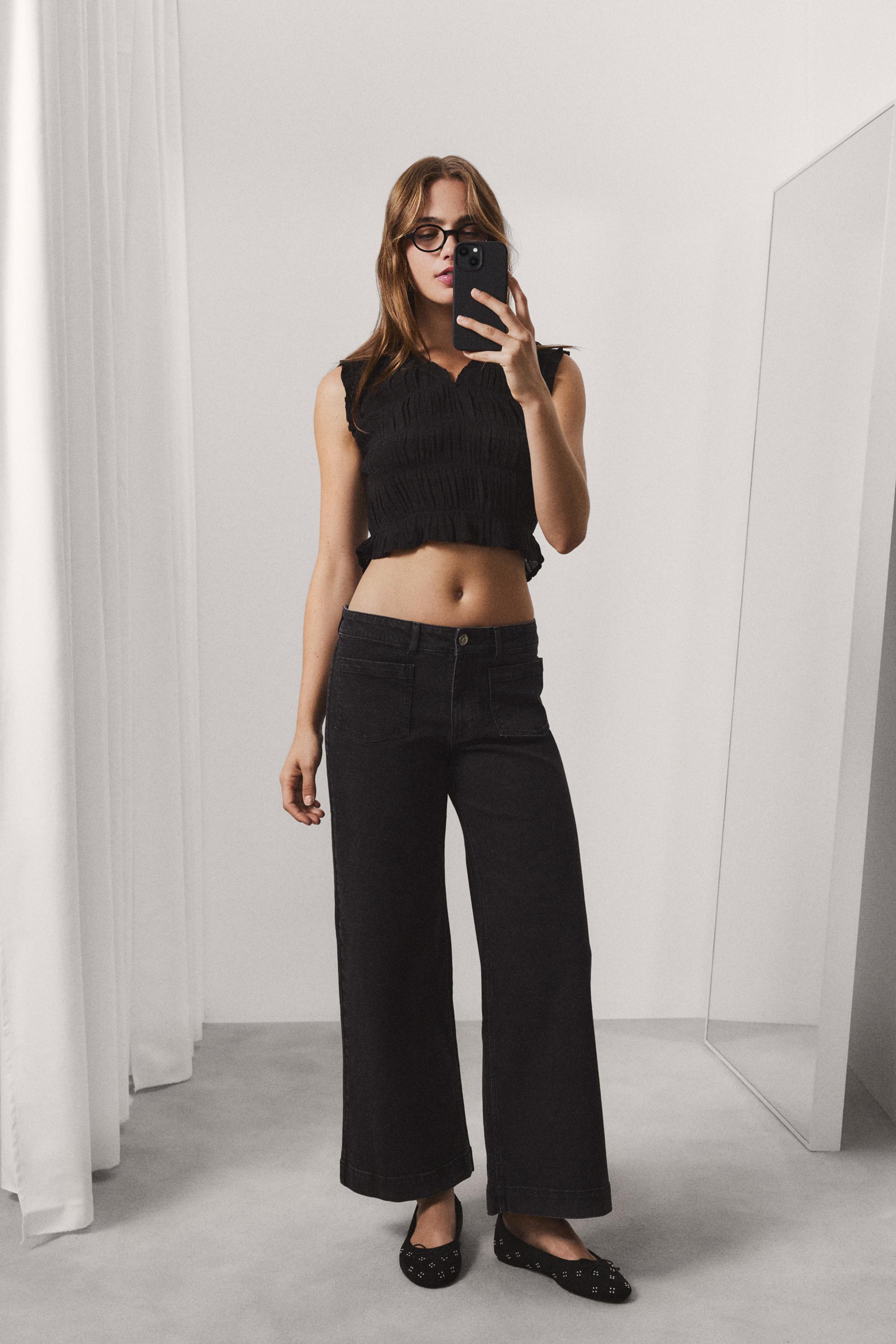 Culotte pocket jeans — BLACK