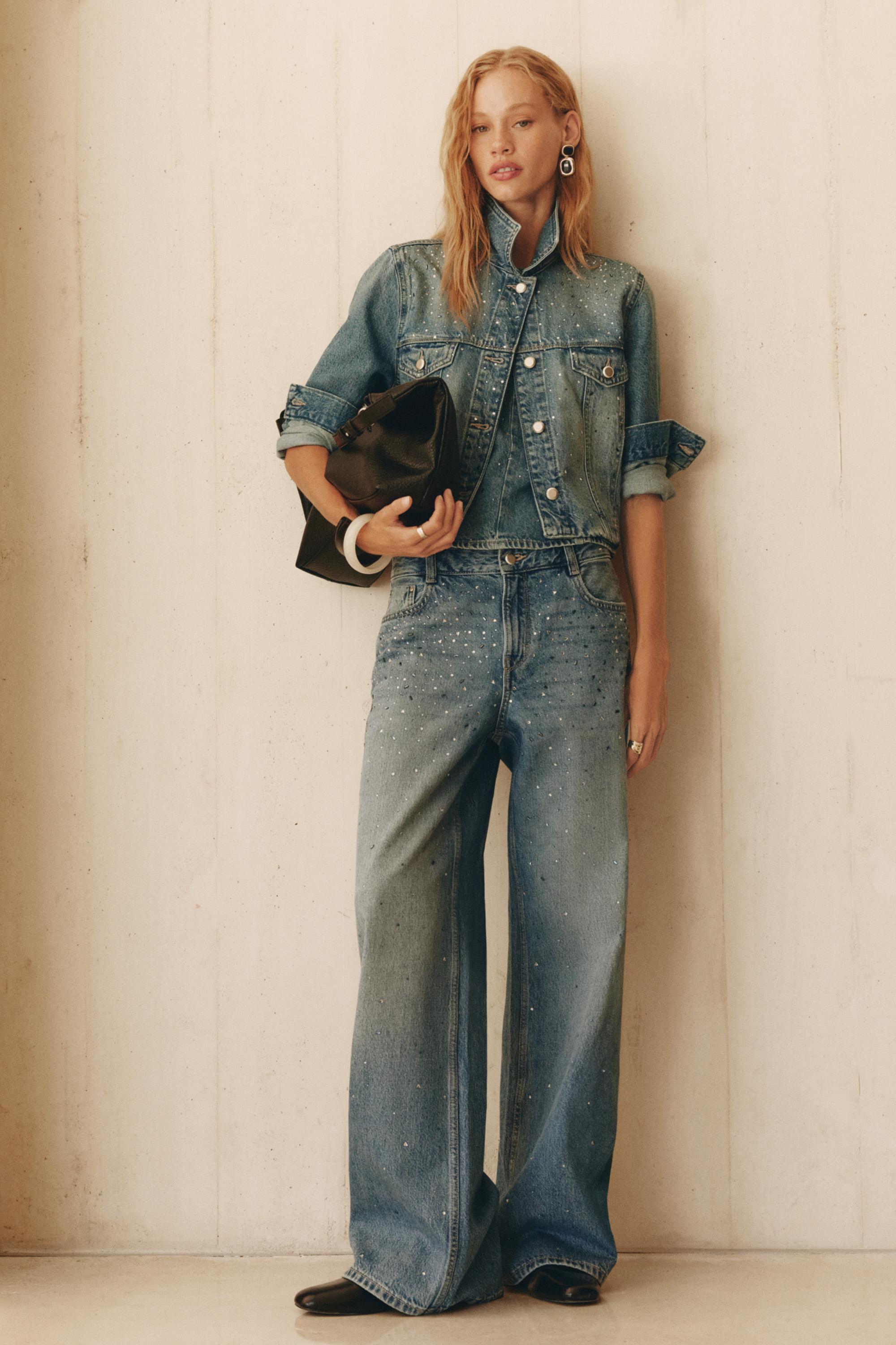 Rhinestone wide-leg jeans — DARK BLUE