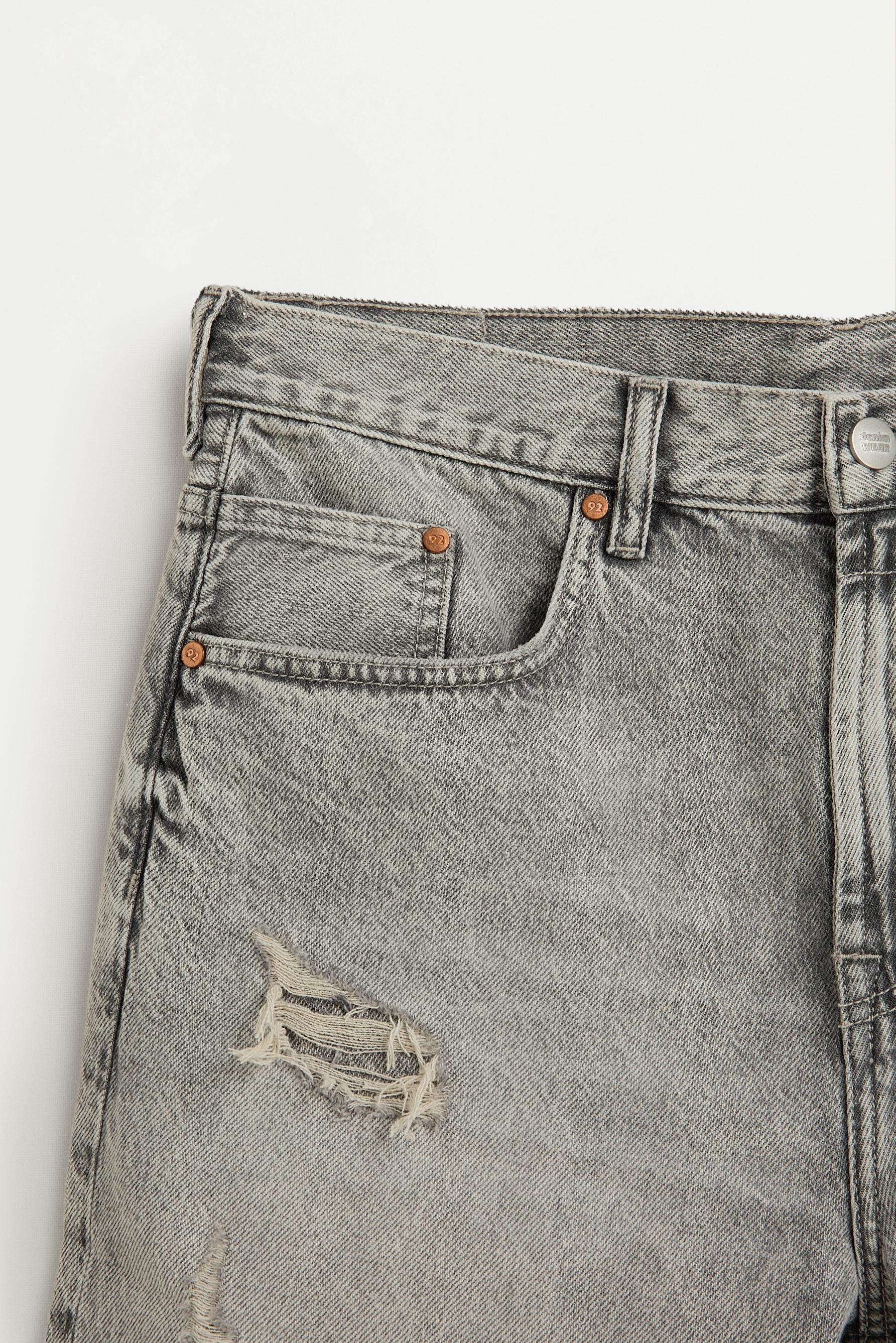Ripped denim Bermuda shorts — PALE GREY