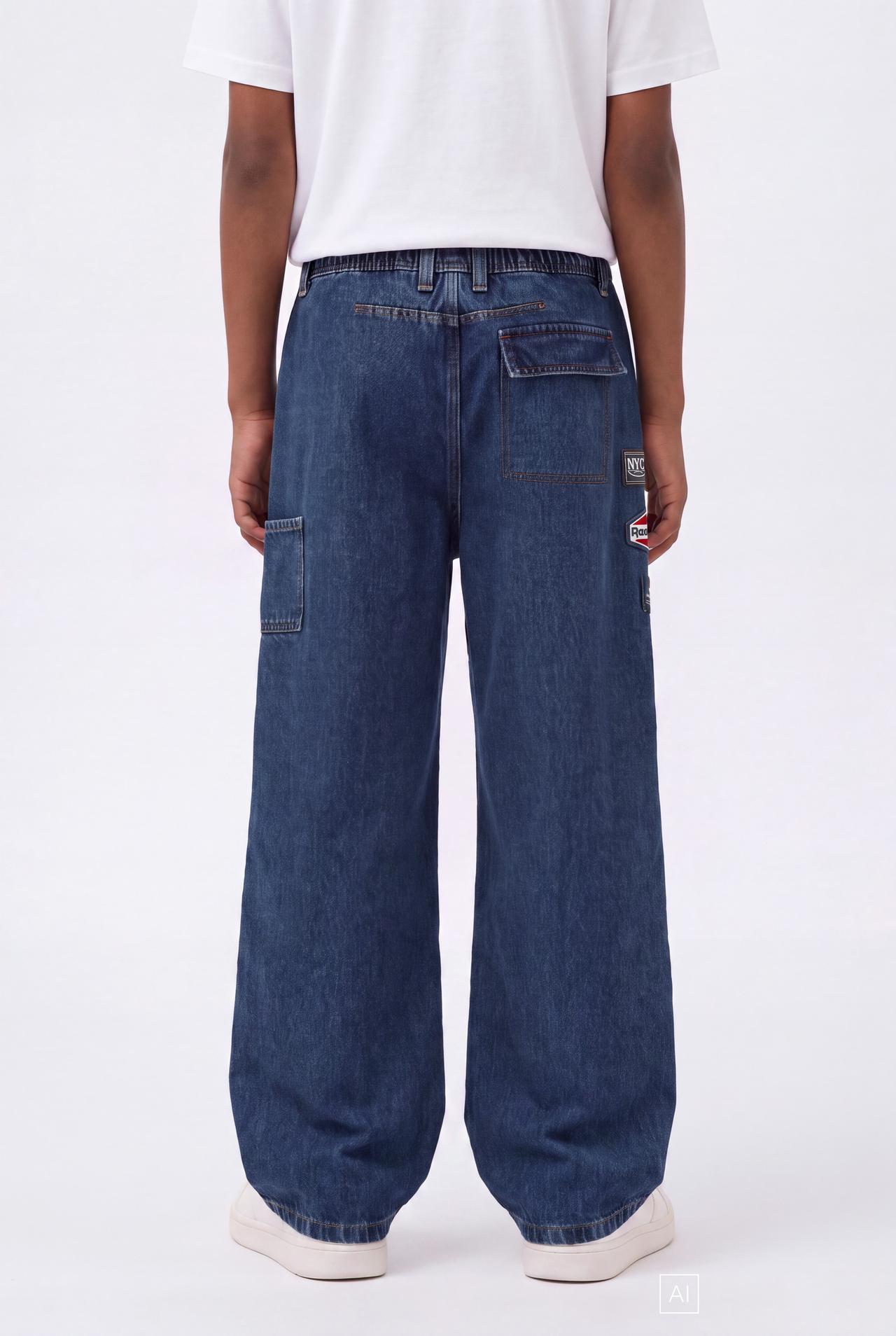 Skate-fit patch jeans — FADED NAVY