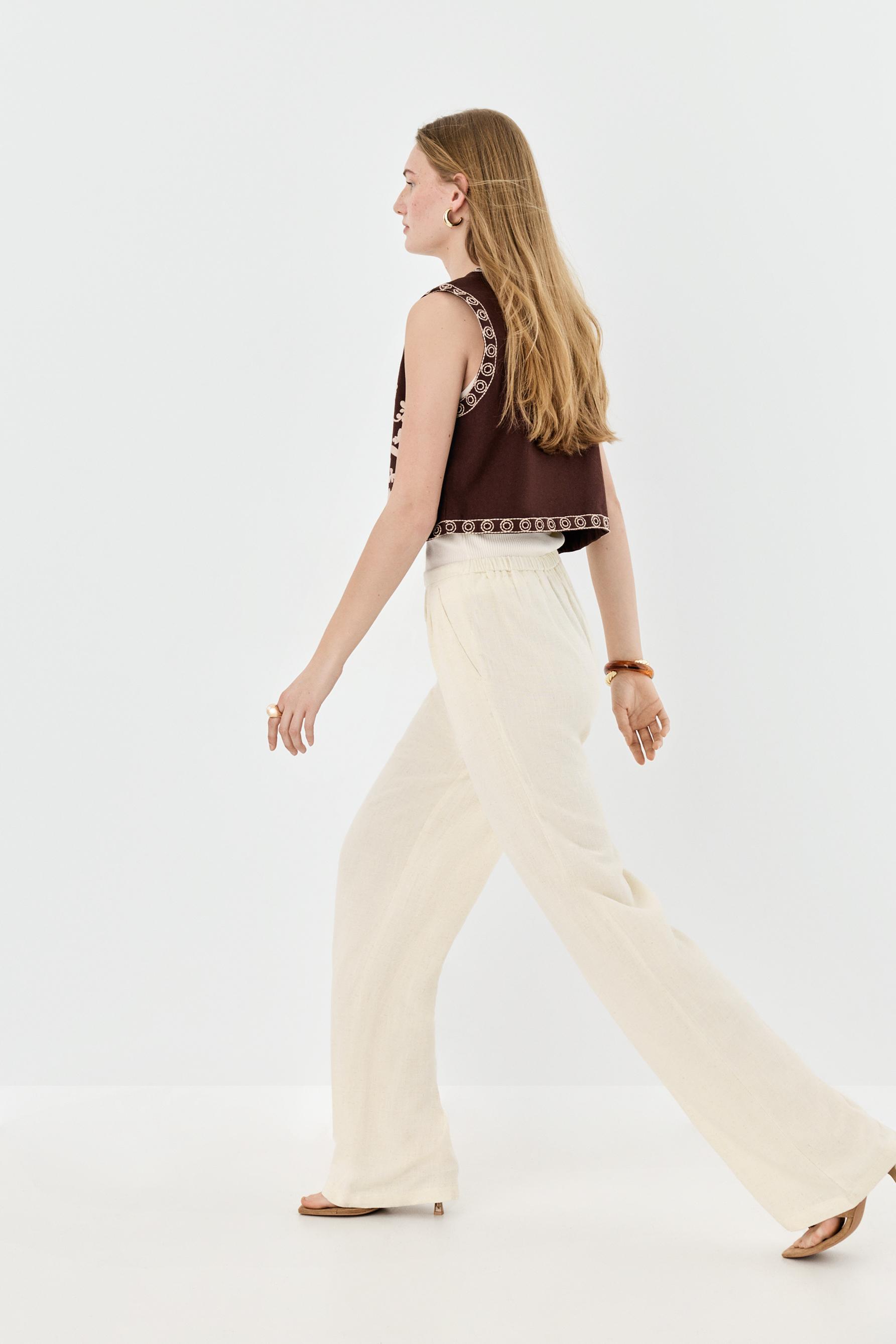 Rustic wide-leg trousers — TAN