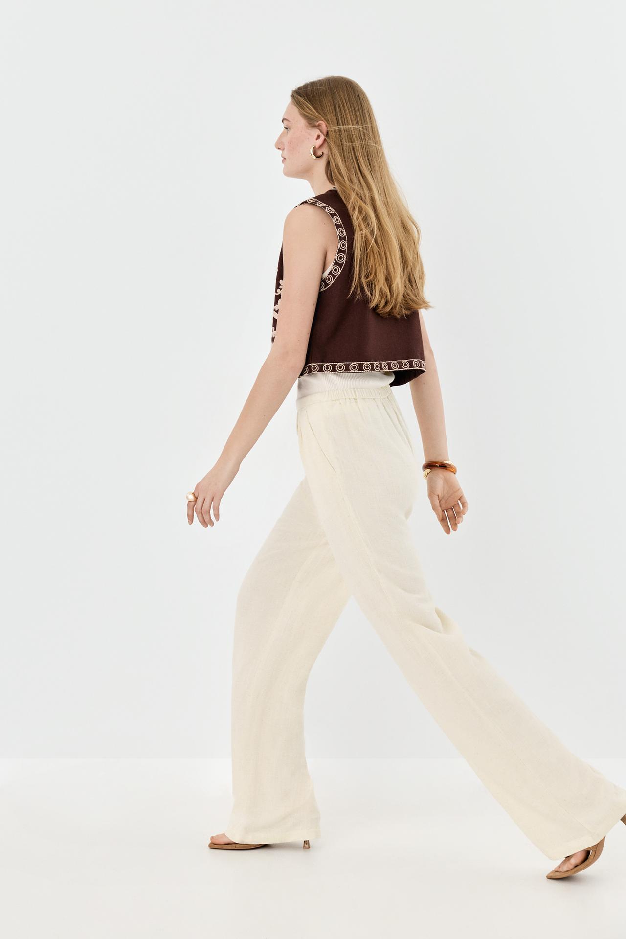 Rustic wide-leg trousers — TAN
